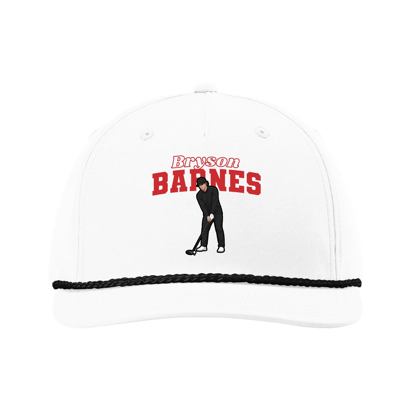 Five-Panel Classic Rope Cap — Name Arch in White