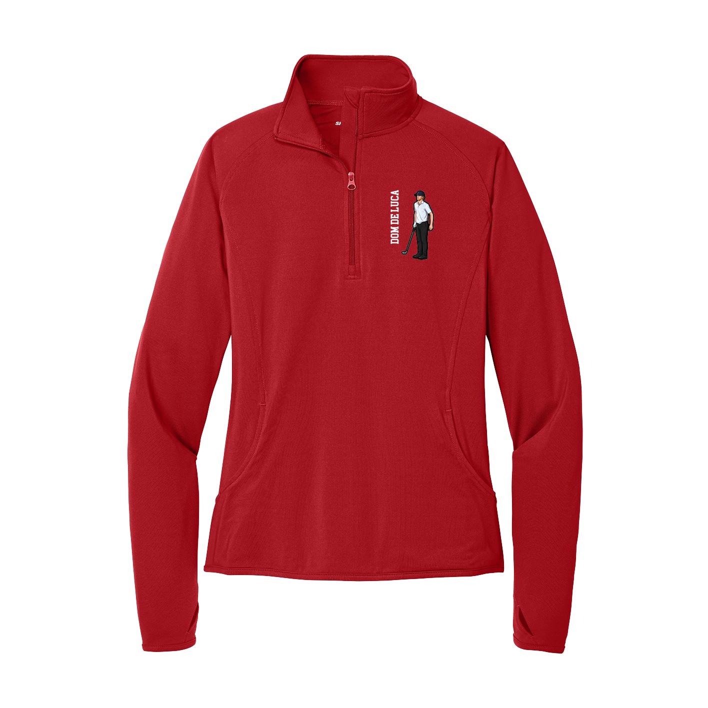 Women's Q-Zip Pullover — Name Vertical in Red