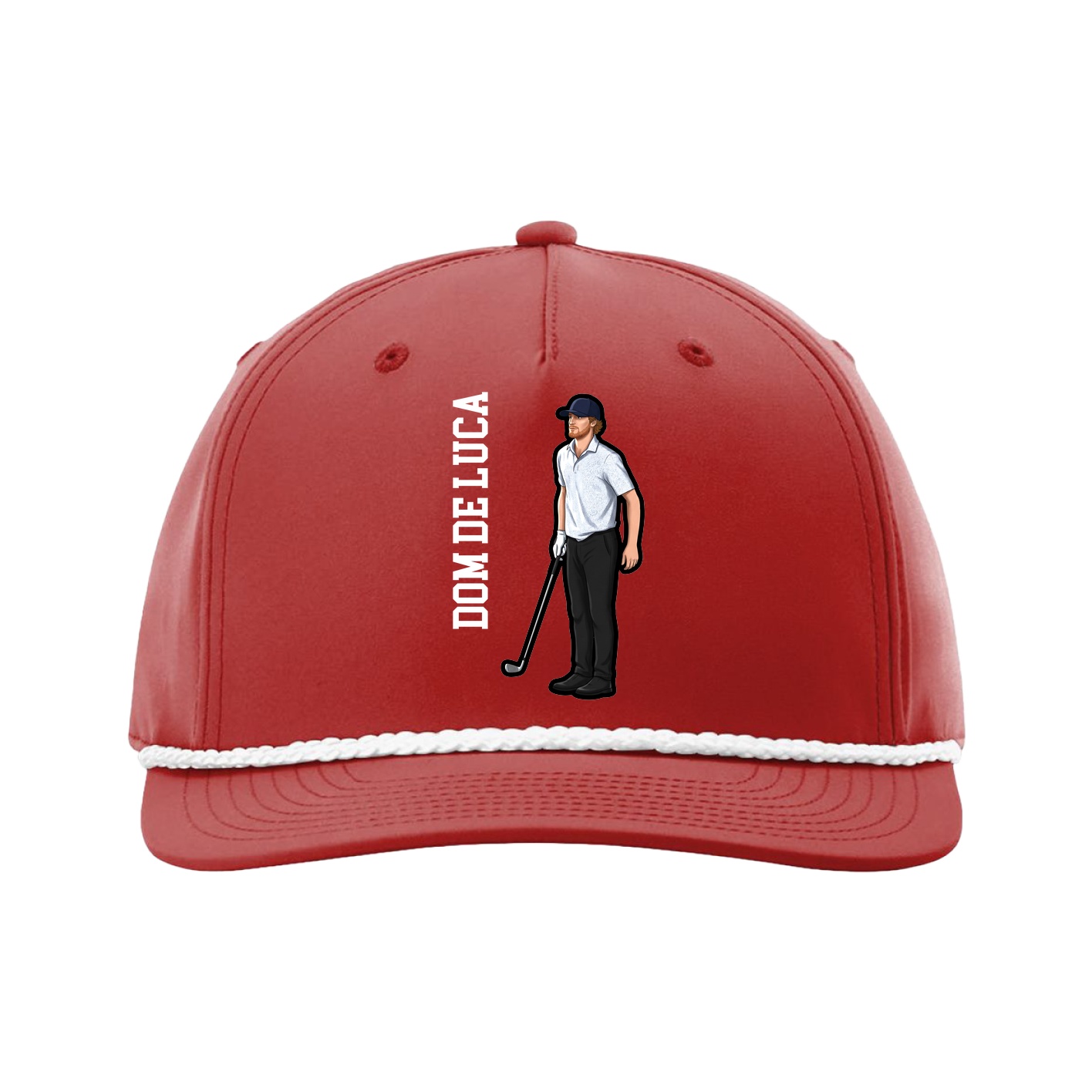Five-Panel Classic Rope Cap — Name Vertical in Red