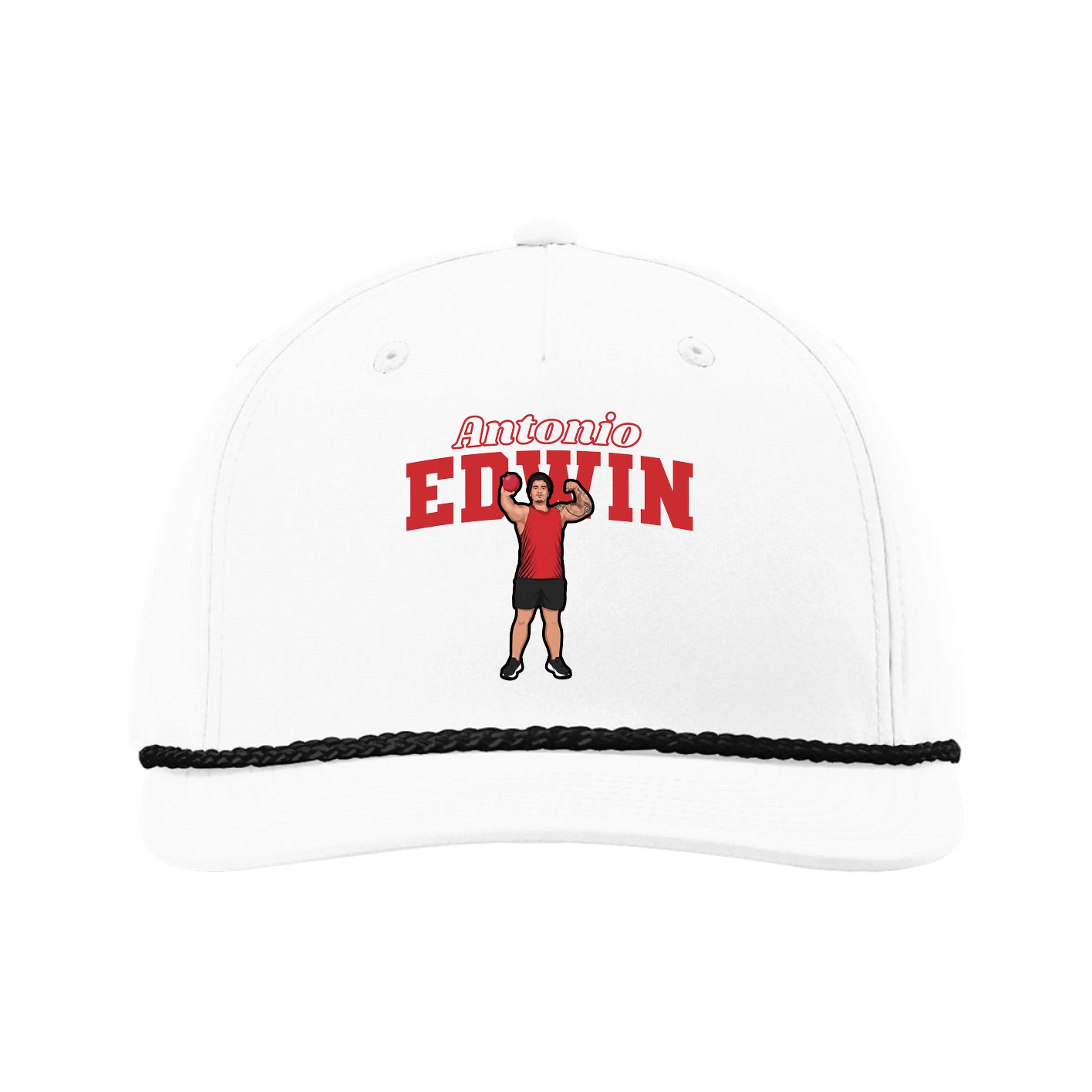Five-Panel Classic Rope Cap — Name Arch in White