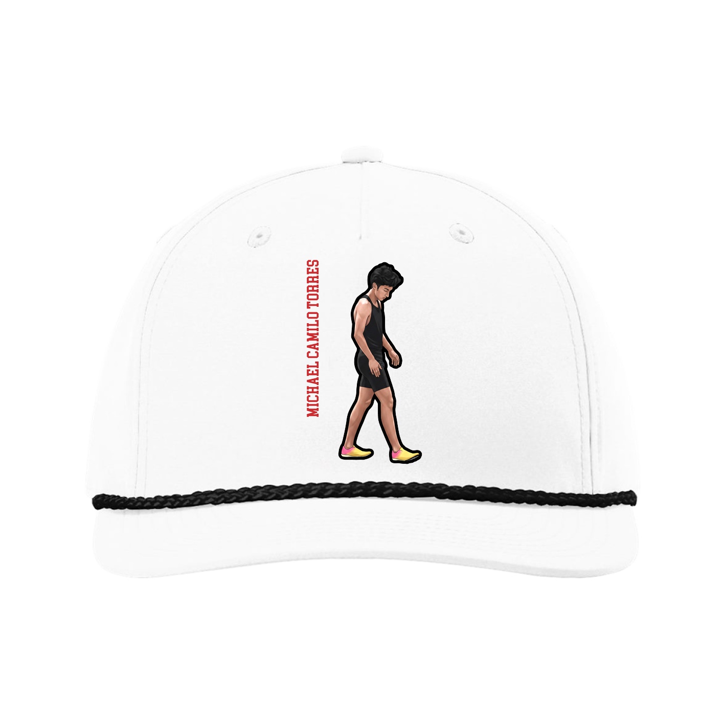 Five-Panel Classic Rope Cap — Name Vertical in White
