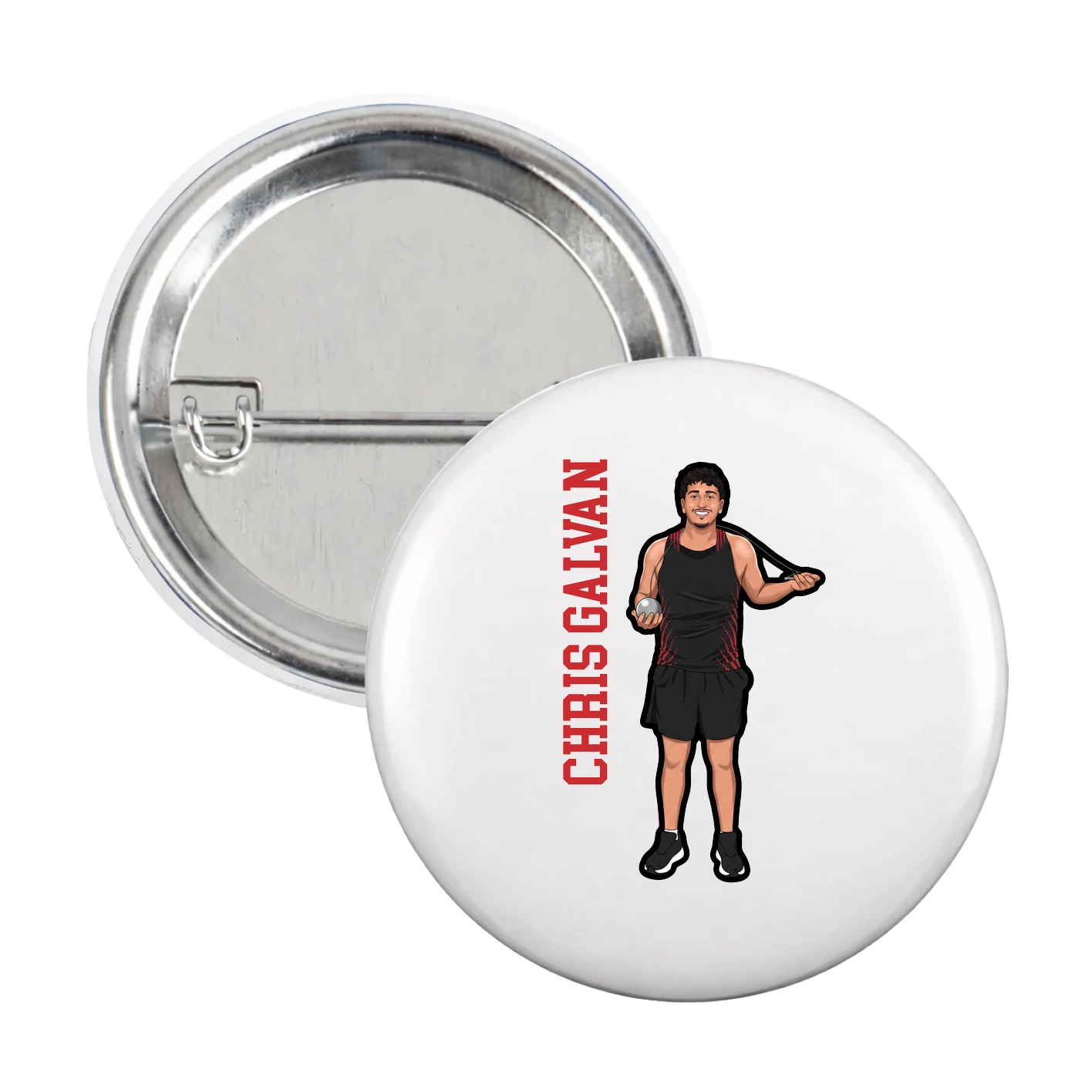 Game Day Button — Name Vertical in White