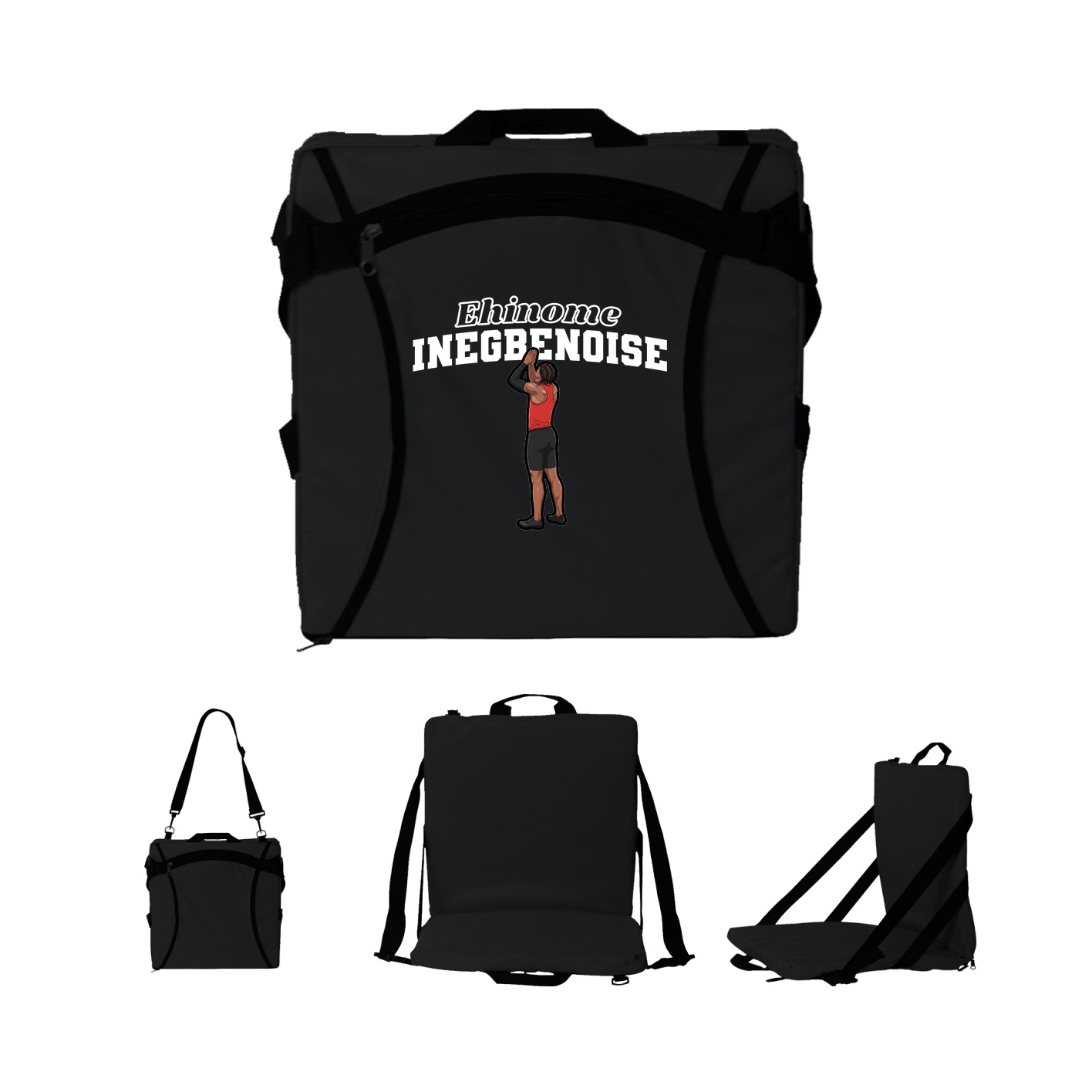 Folding Stadium Seat — Name Arch in Black