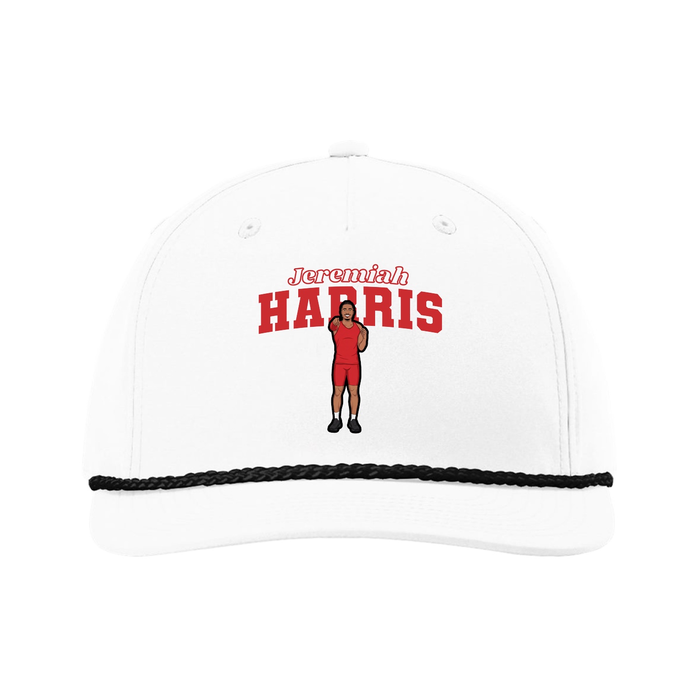 Five-Panel Classic Rope Cap — Name Arch in White