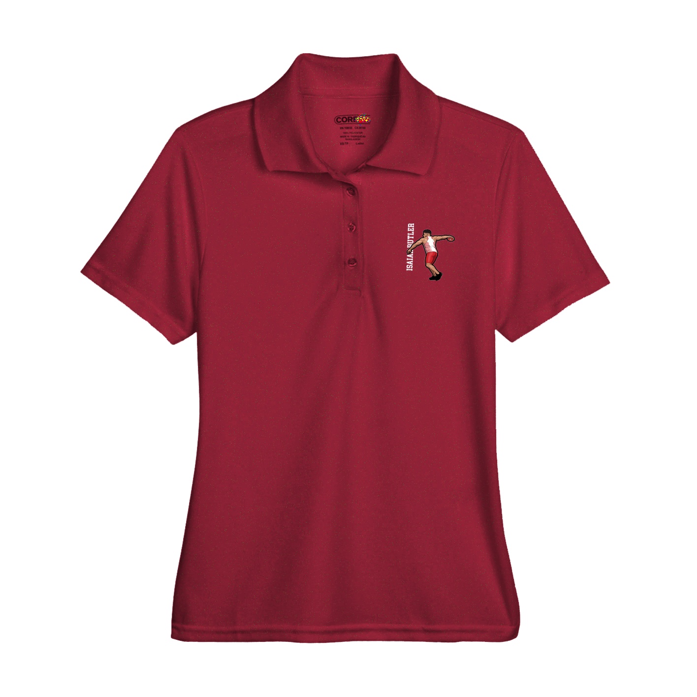 Womens Performance Polo — Name Vertical in Red