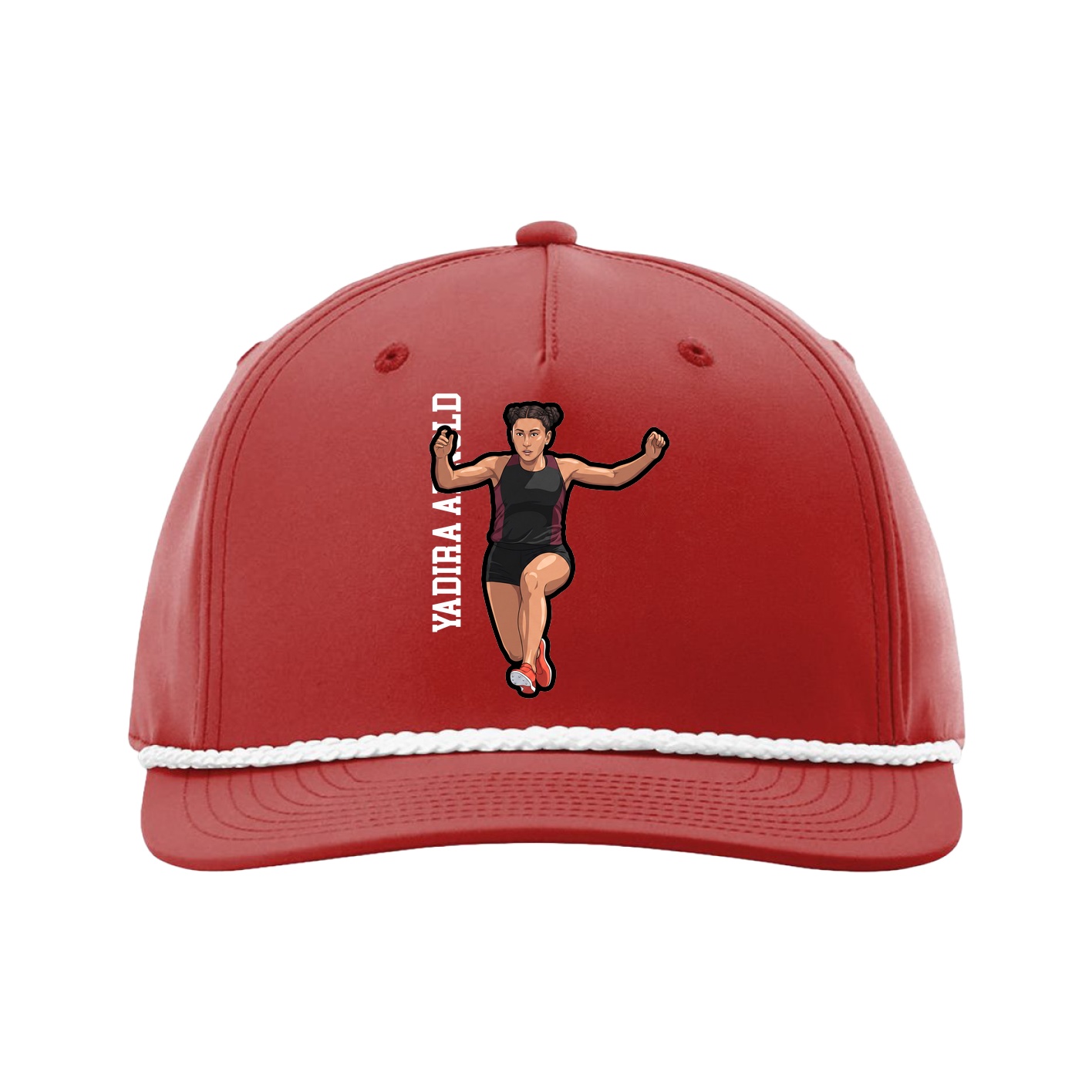 Five-Panel Classic Rope Cap — Name Vertical in Red