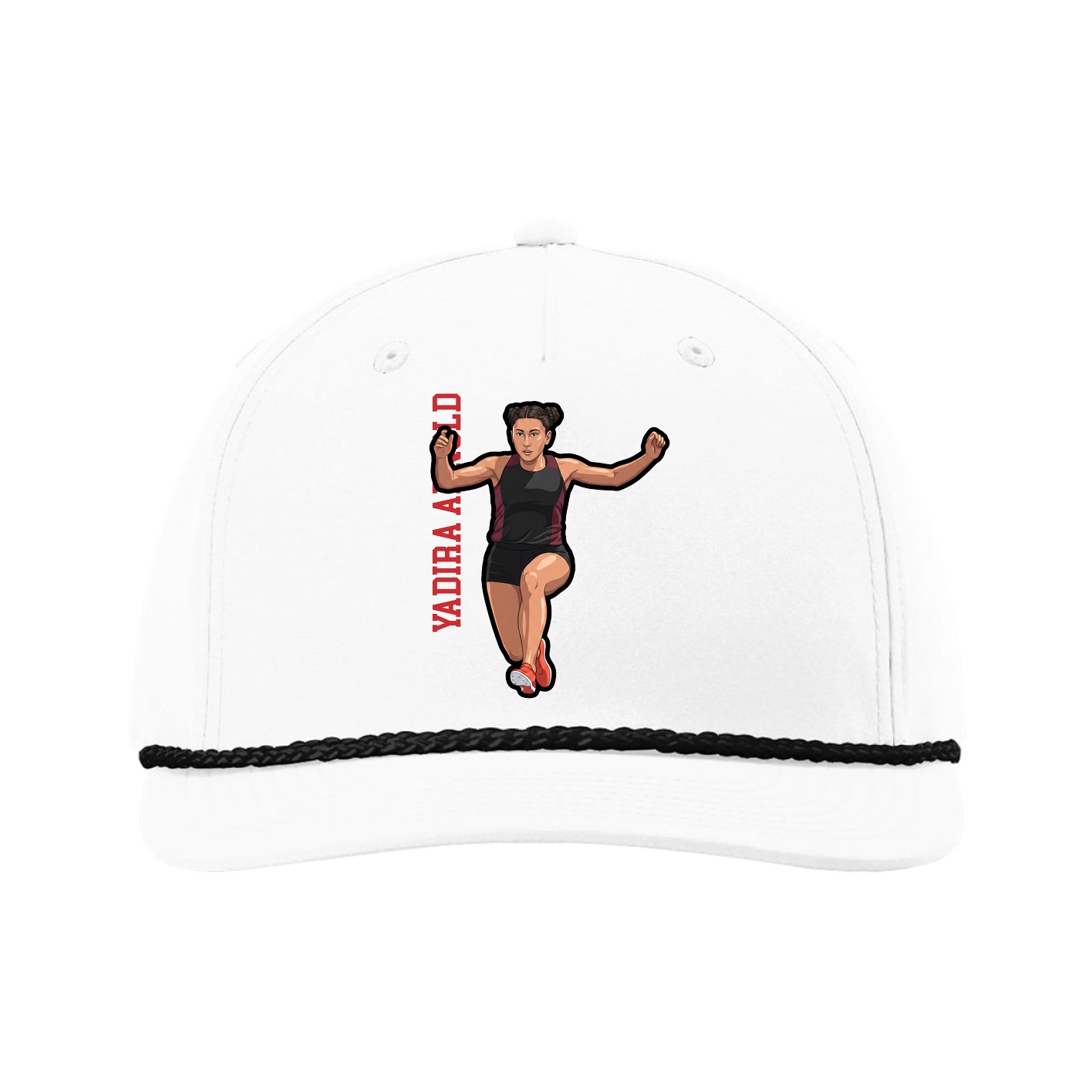 Five-Panel Classic Rope Cap — Name Vertical in White