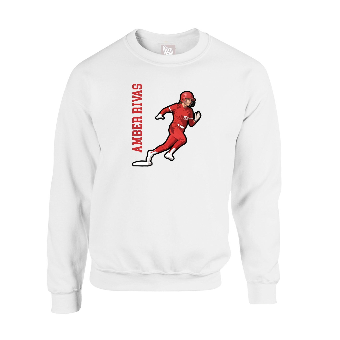 Fleece Crew — Name Vertical in White