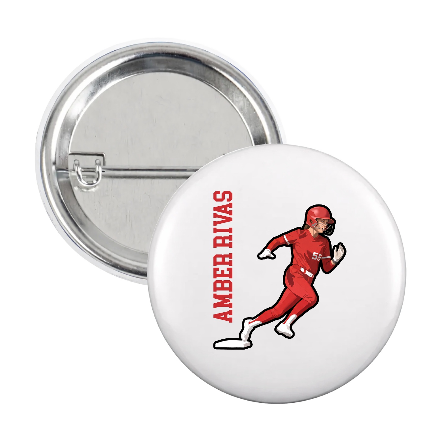 Game Day Button — Name Vertical in White