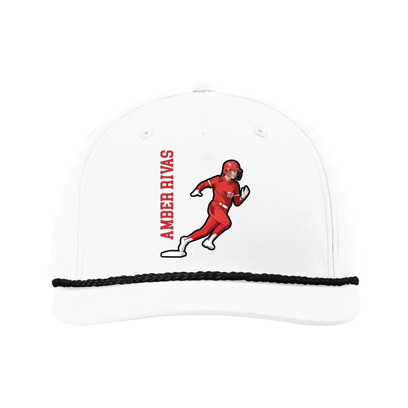 Five-Panel Classic Rope Cap — Name Vertical in White