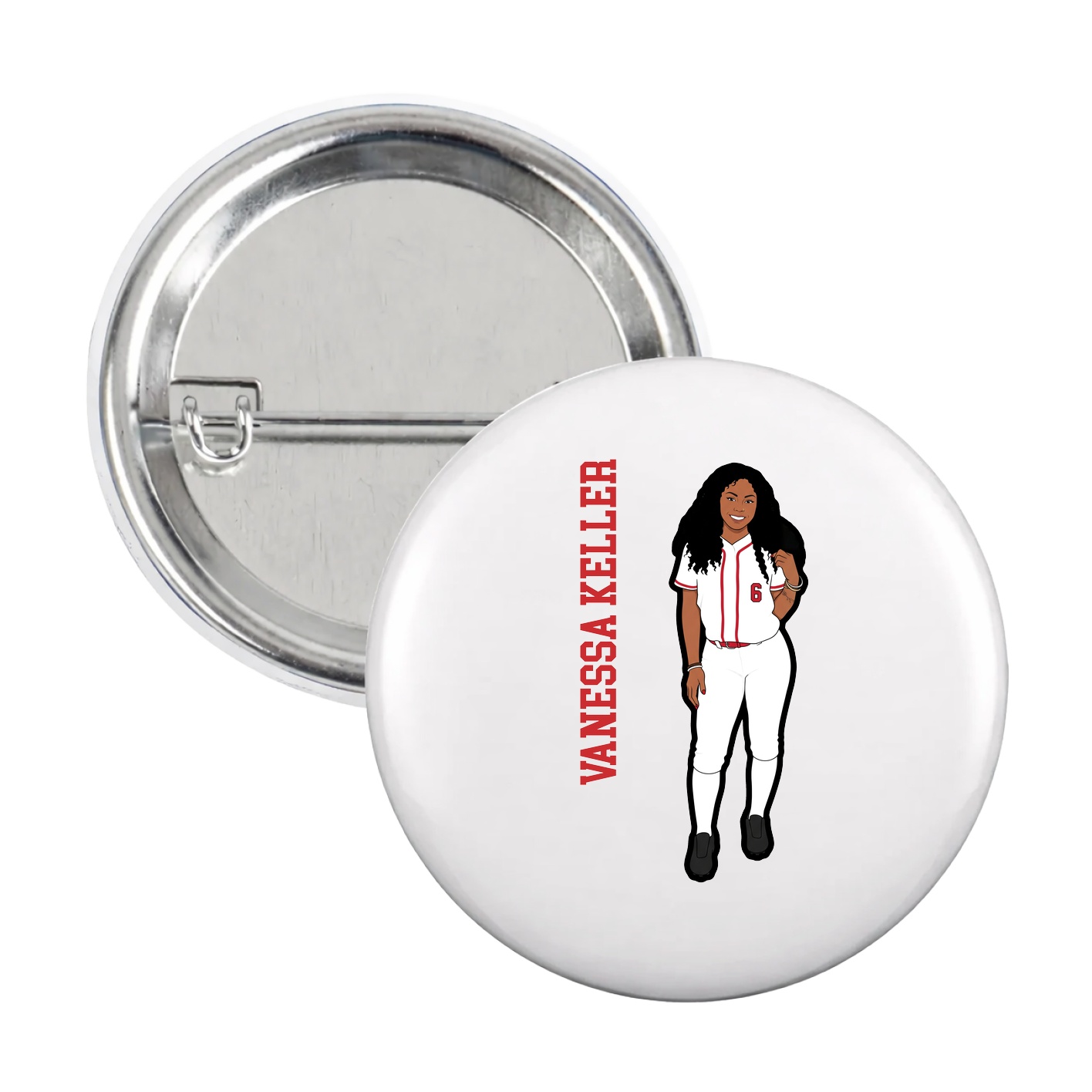 Game Day Button — Name Vertical in White