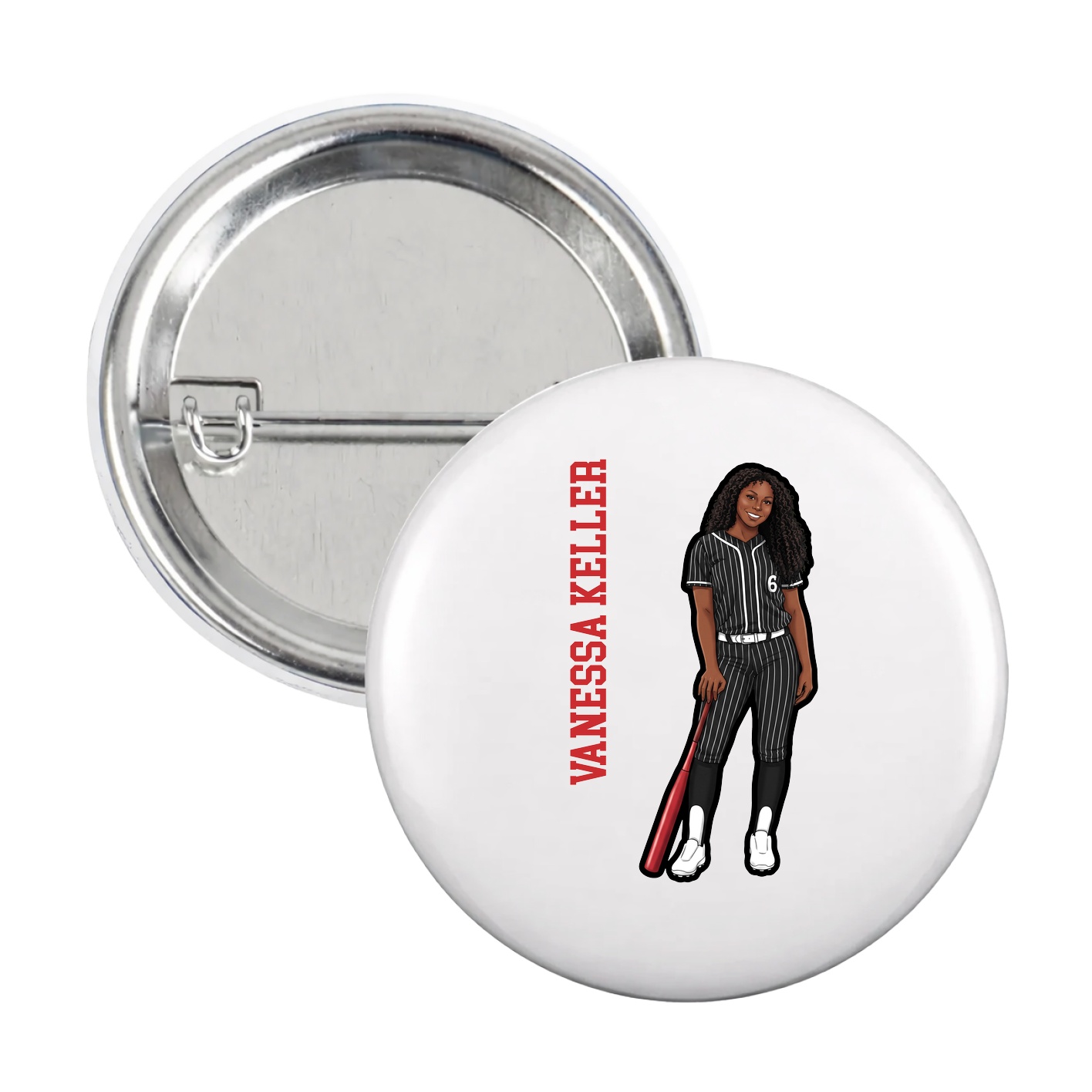 Game Day Button — Name Vertical in White