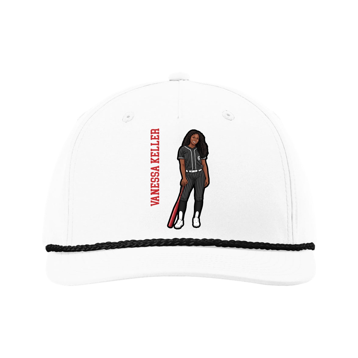 Five-Panel Classic Rope Cap — Name Vertical in White