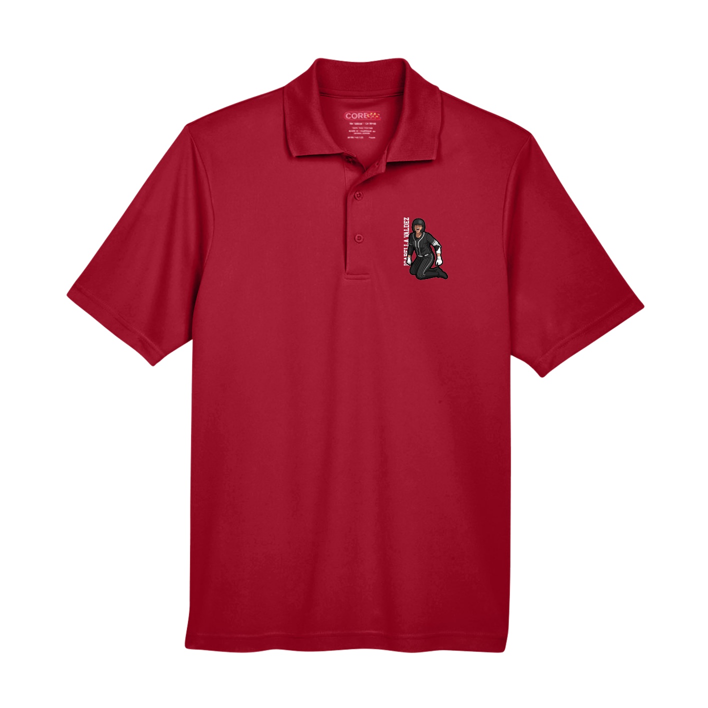 Performance Polo — Name Vertical in Red