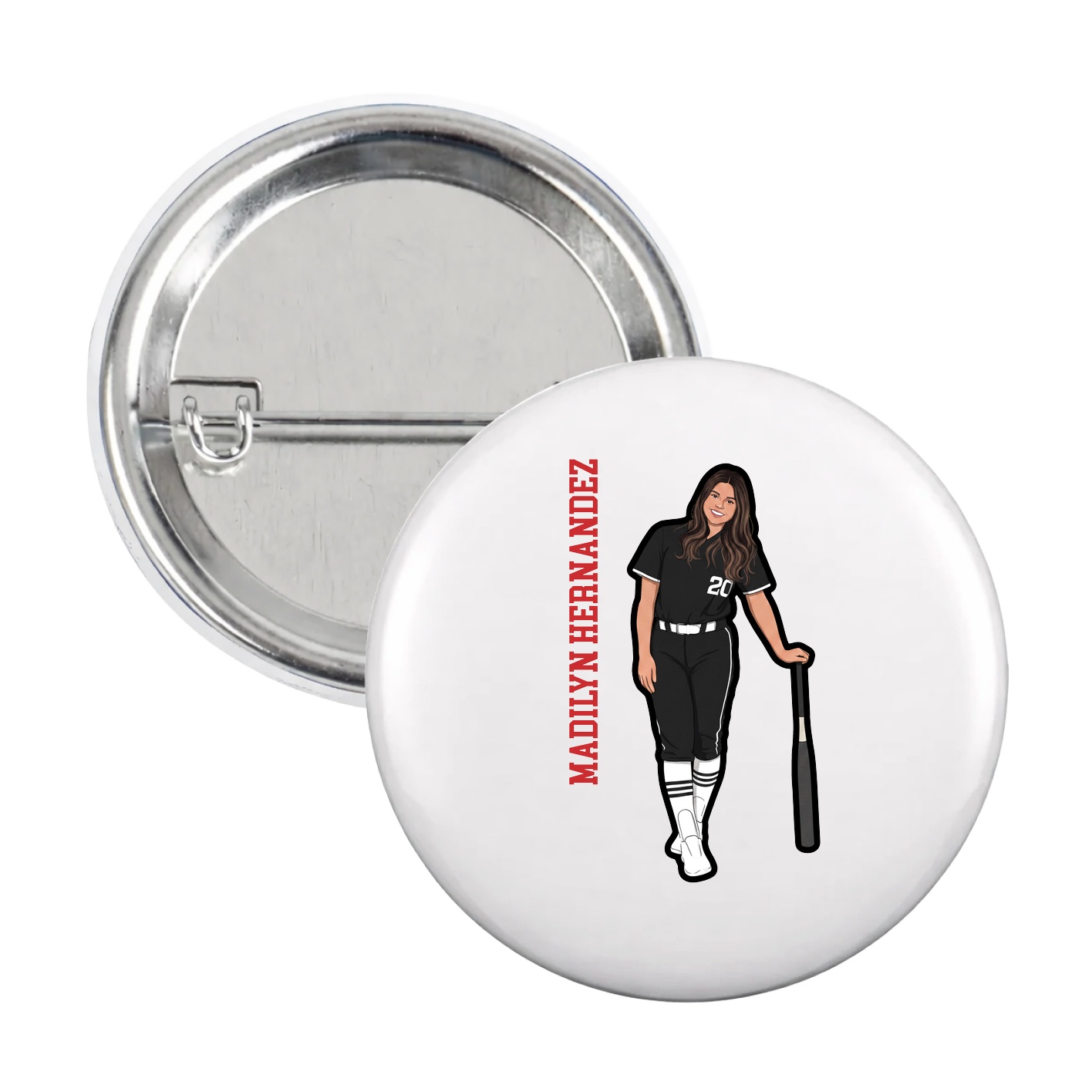 Game Day Button — Name Vertical in White