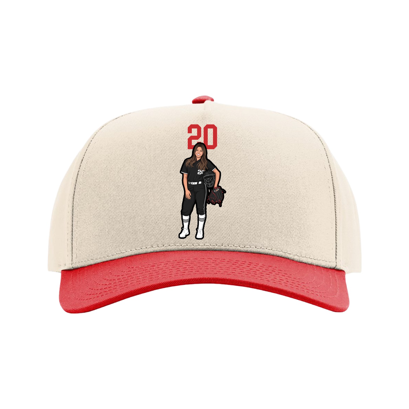 Full Fabric Five-Panel Champ Cap — Number Top in Cream/Red