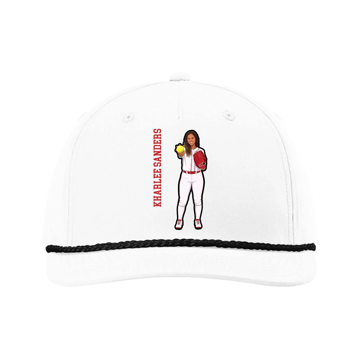 Five-Panel Classic Rope Cap — Name Vertical in White
