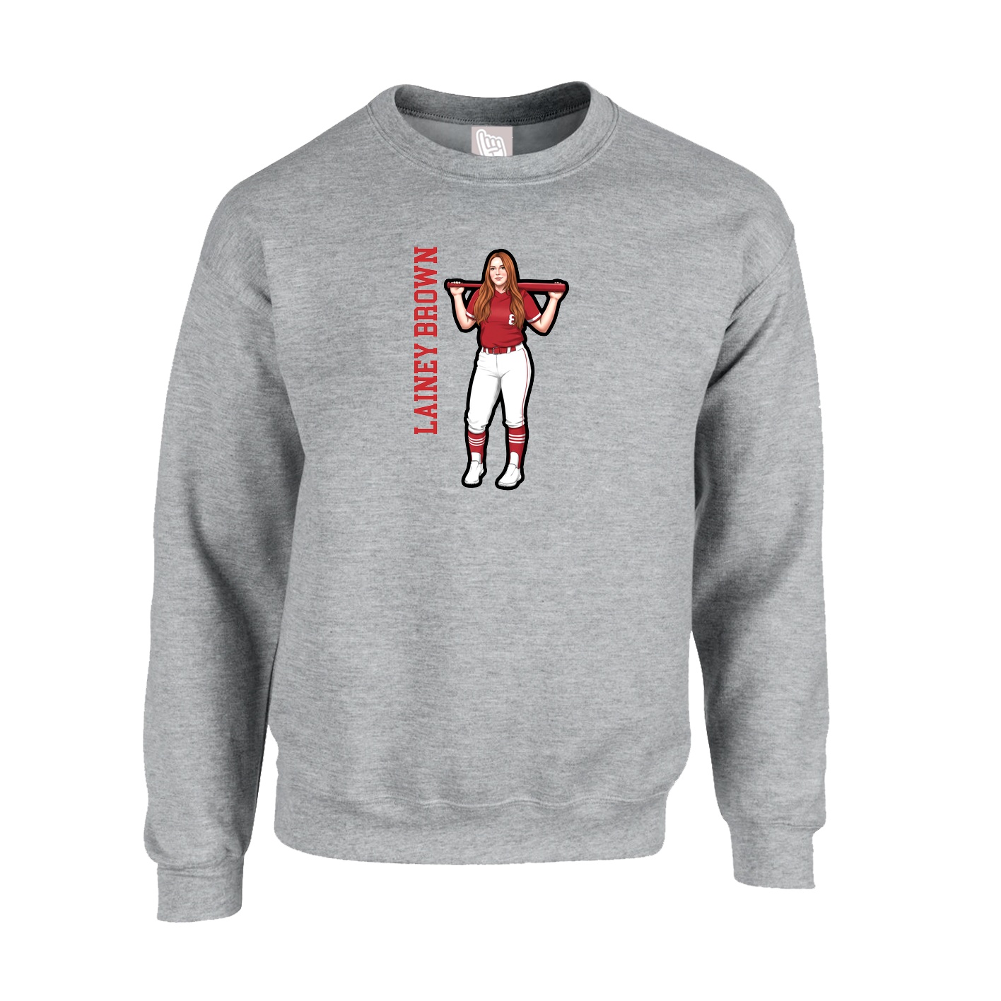 Fleece Crew — Name Vertical in Grey