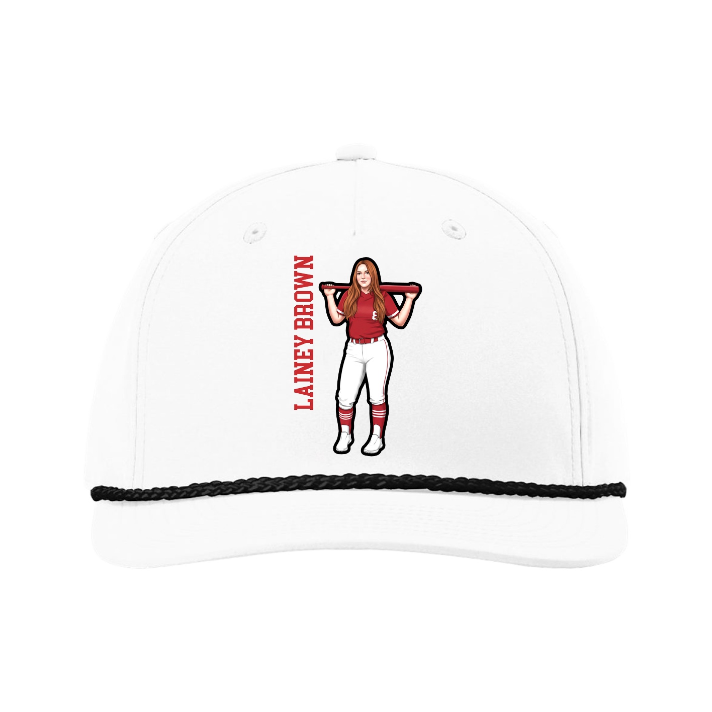 Five-Panel Classic Rope Cap — Name Vertical in White