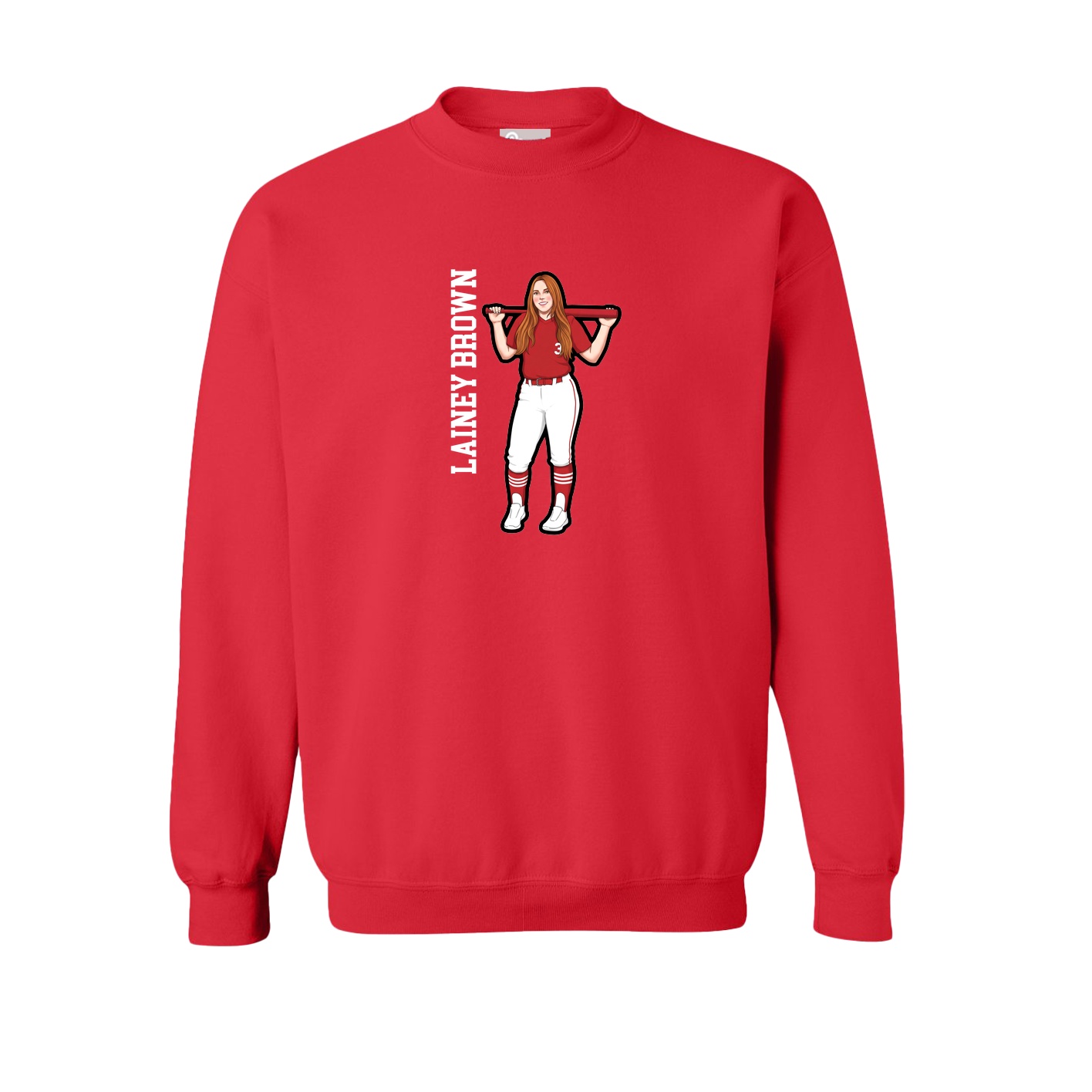 Fleece Crew — Name Vertical in Red