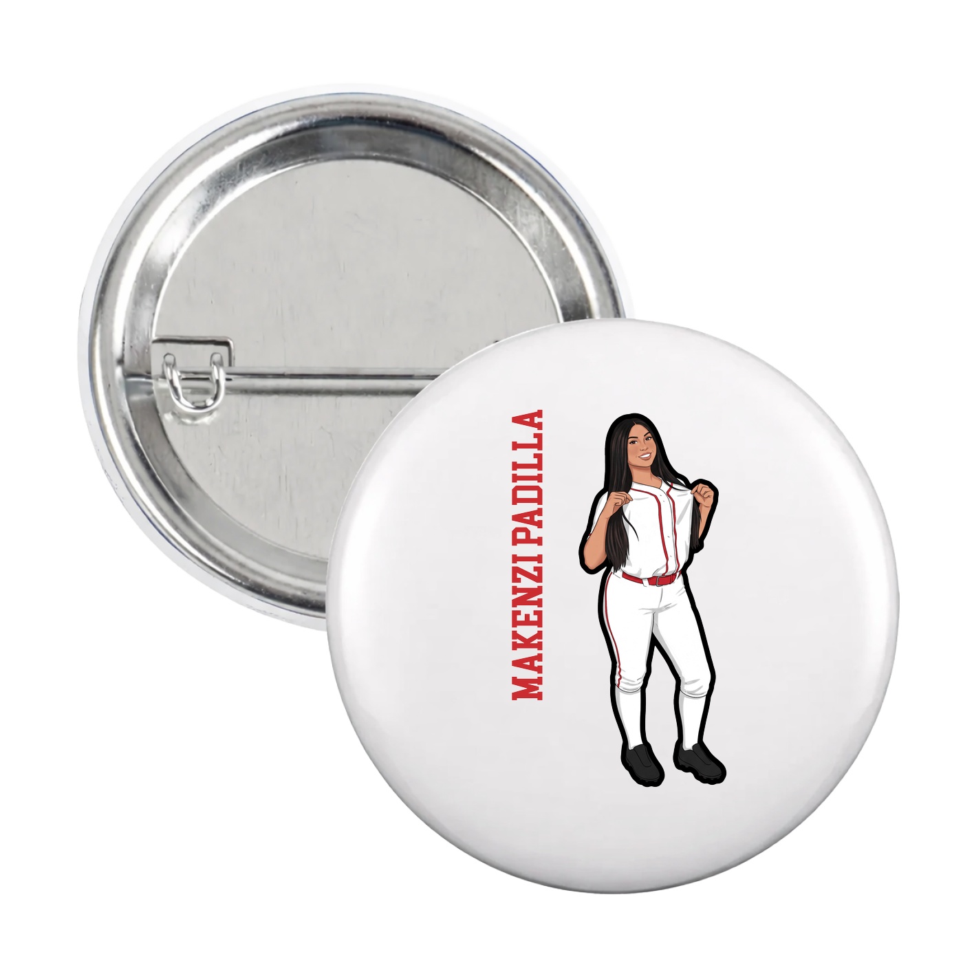 Game Day Button — Name Vertical in White