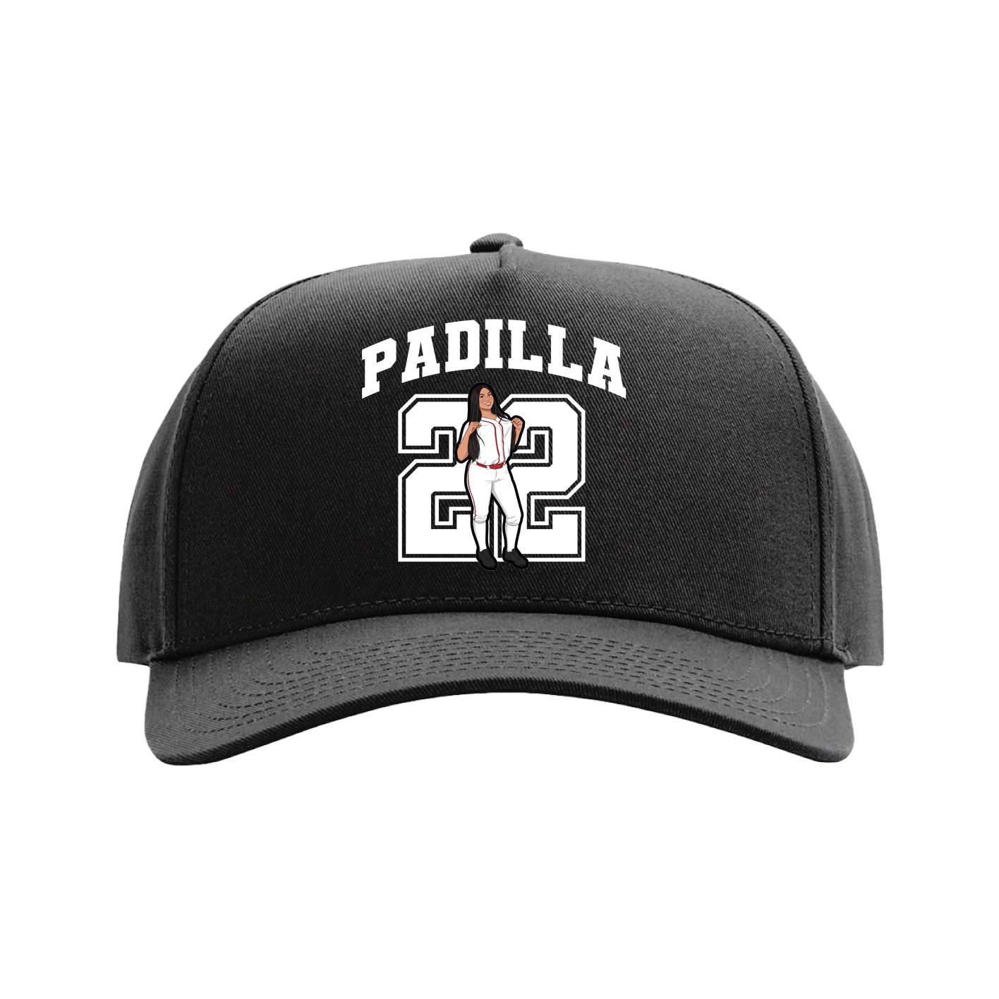 Full Fabric Five-Panel Champ Cap — Number in Black