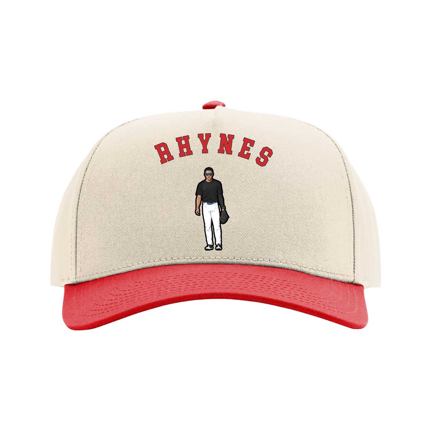 Full Fabric Five-Panel Champ Cap — Shirsey Arch in Cream/Red