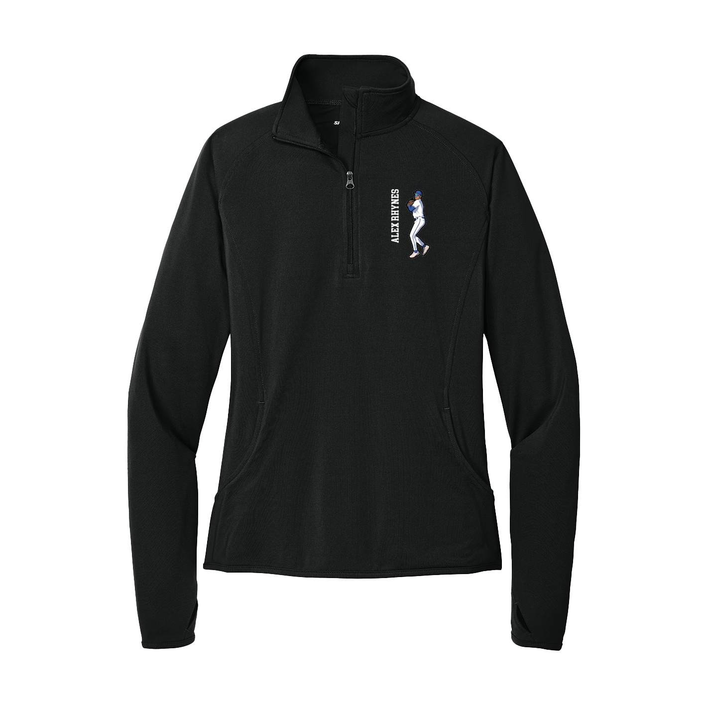 Women's Q-Zip Pullover — Name Vertical in Black