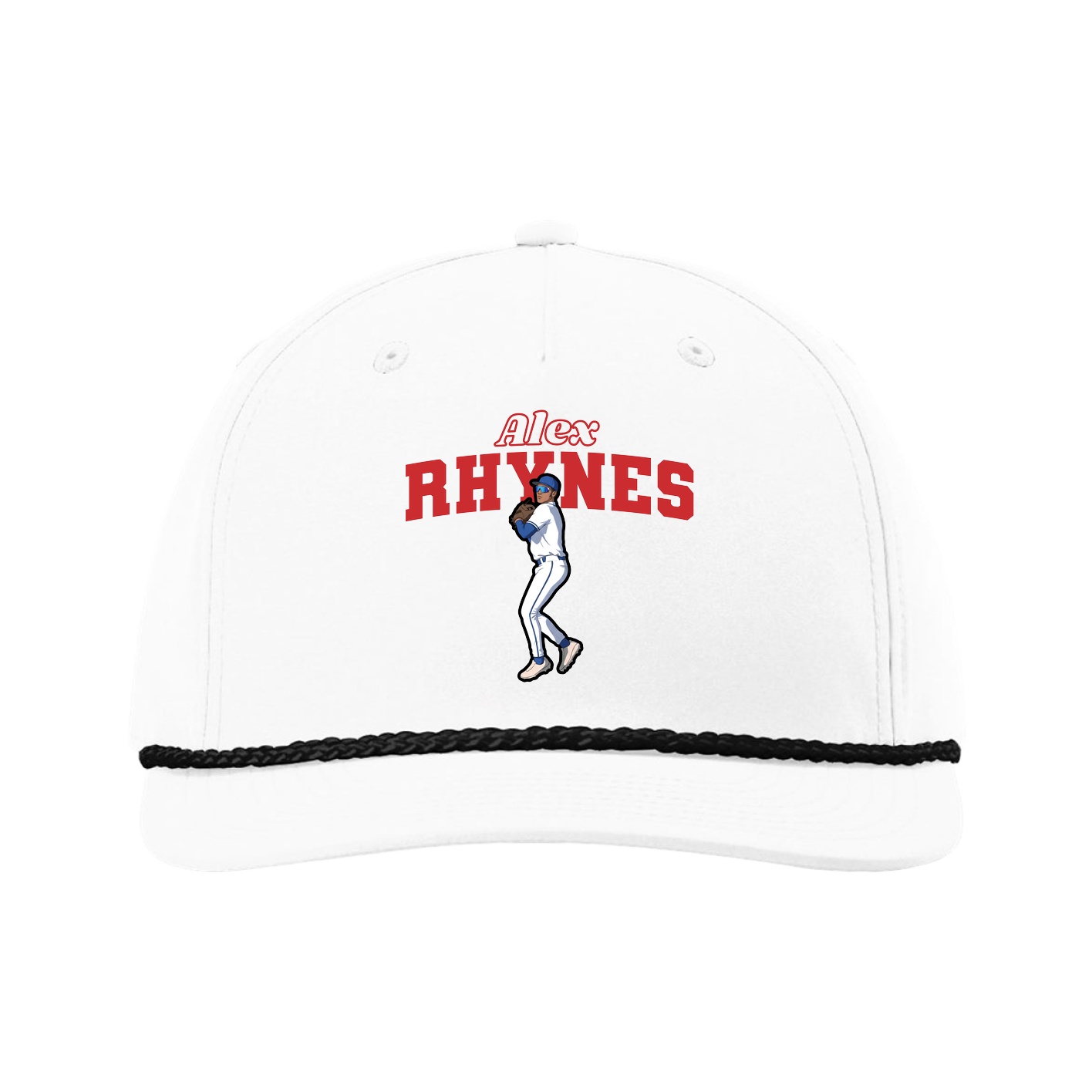 Five-Panel Classic Rope Cap — Name Arch in White