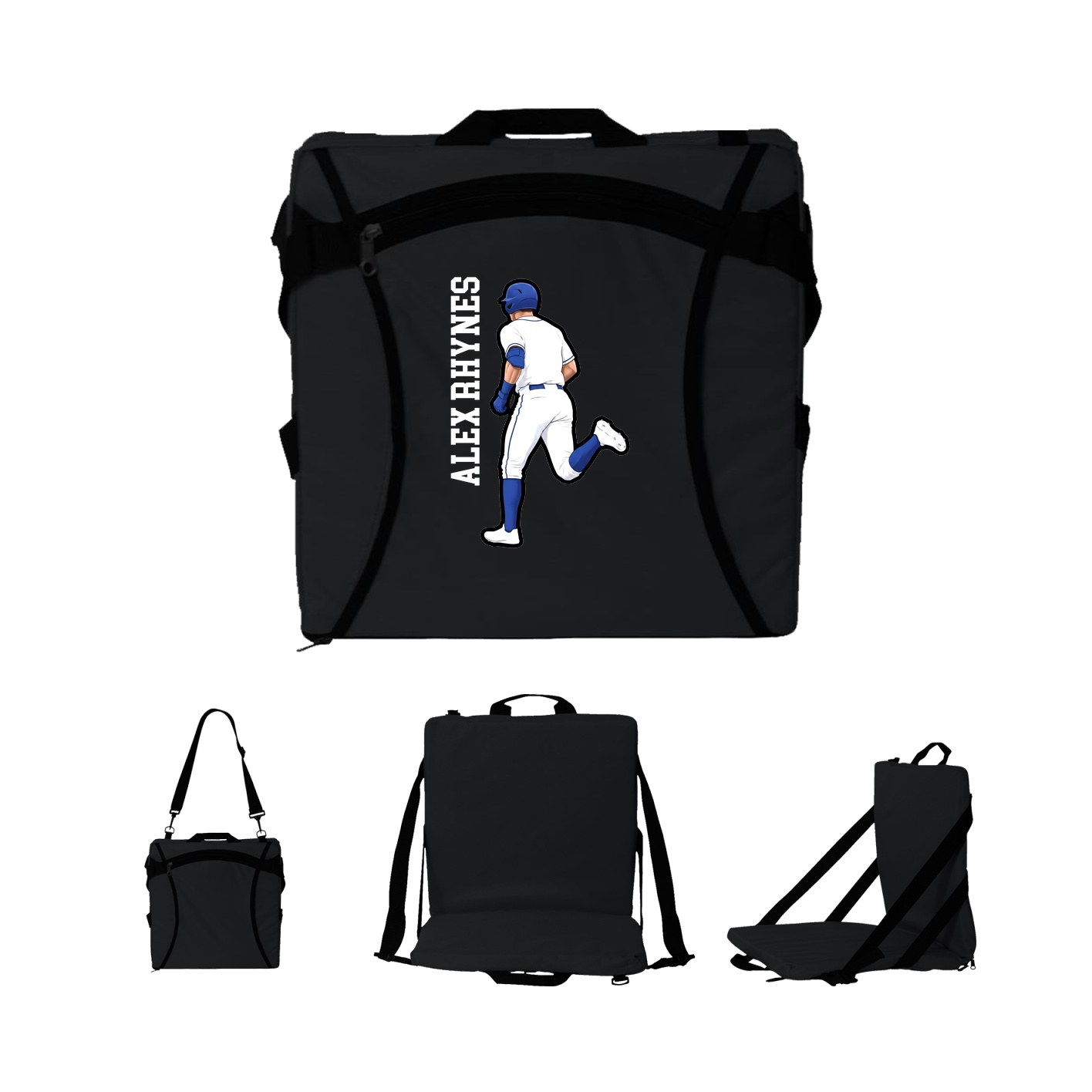 Folding Stadium Seat — Name Vertical in Black