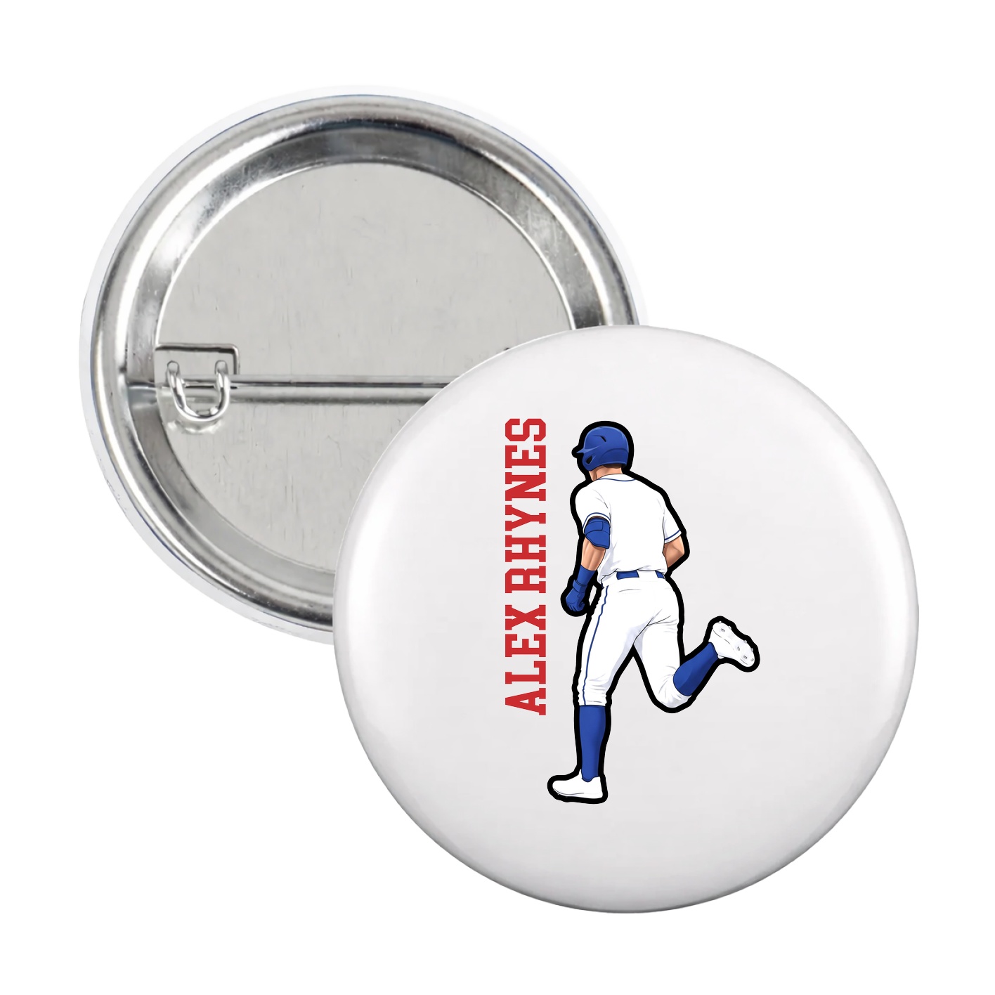 Game Day Button — Name Vertical in White