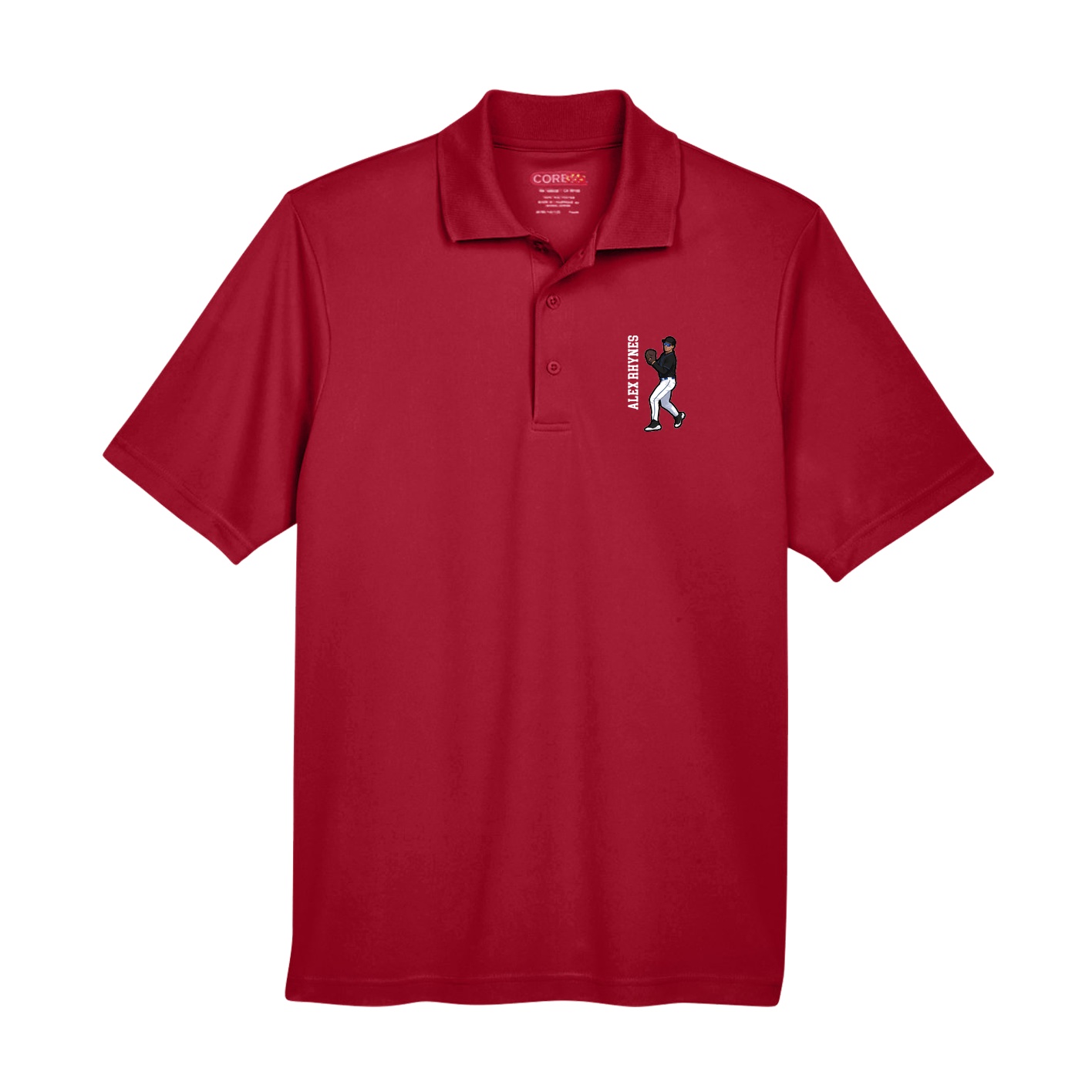 Performance Polo — Name Vertical in Red