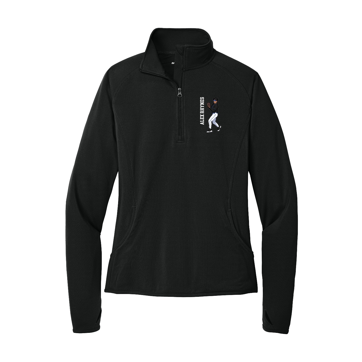 Women's Q-Zip Pullover — Name Vertical in Black