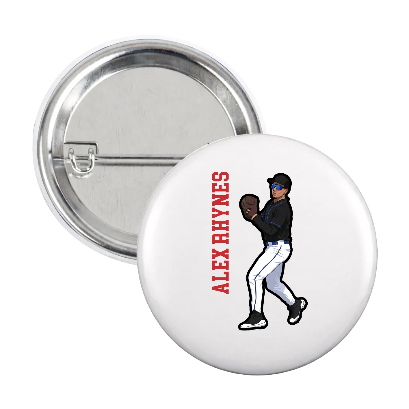Game Day Button — Name Vertical in White