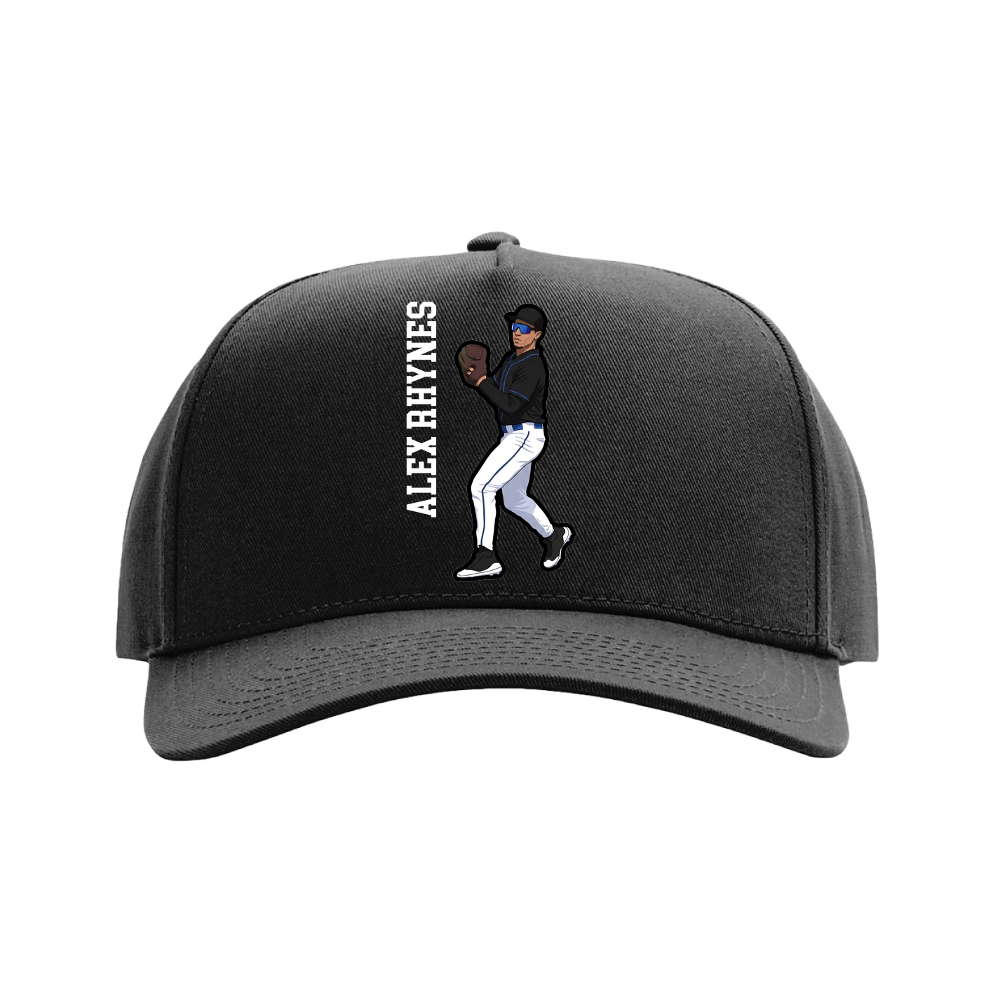 Full Fabric Five-Panel Champ Cap — Name Vertical in Black