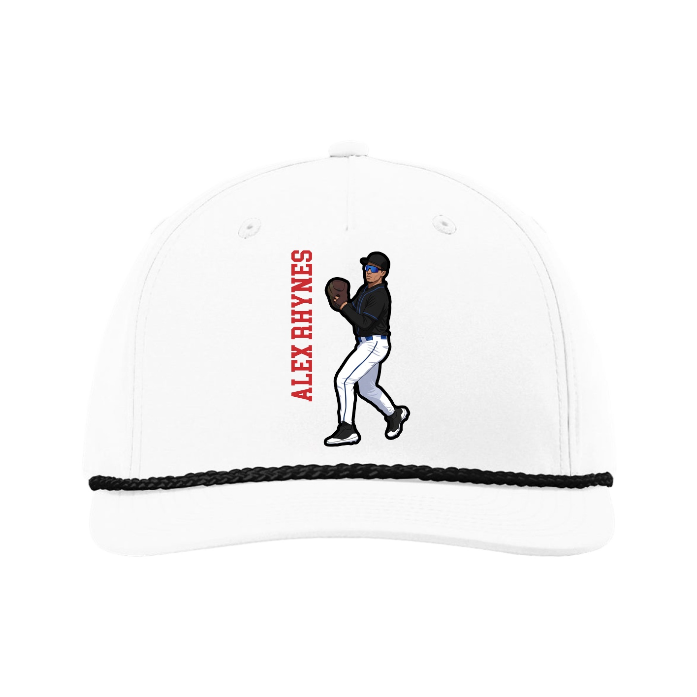 Five-Panel Classic Rope Cap — Name Vertical in White