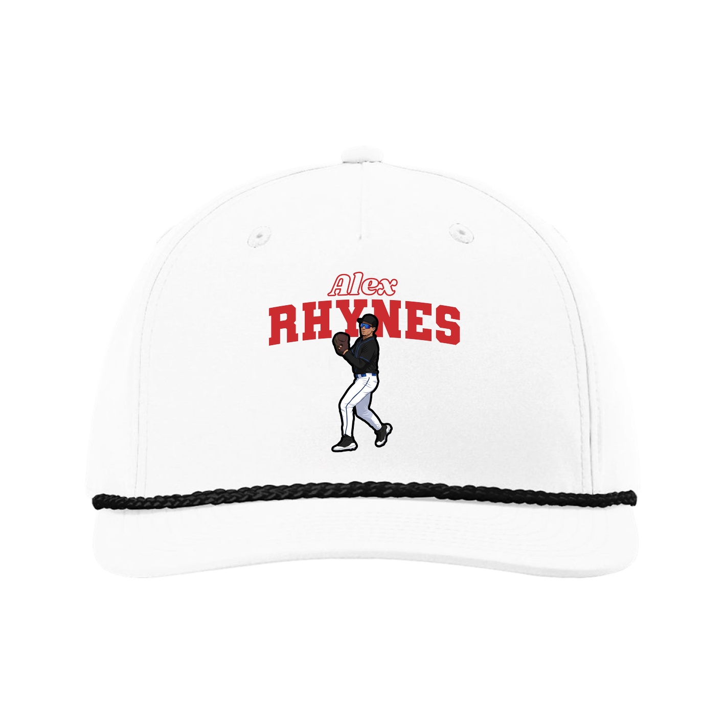 Five-Panel Classic Rope Cap — Name Arch in White