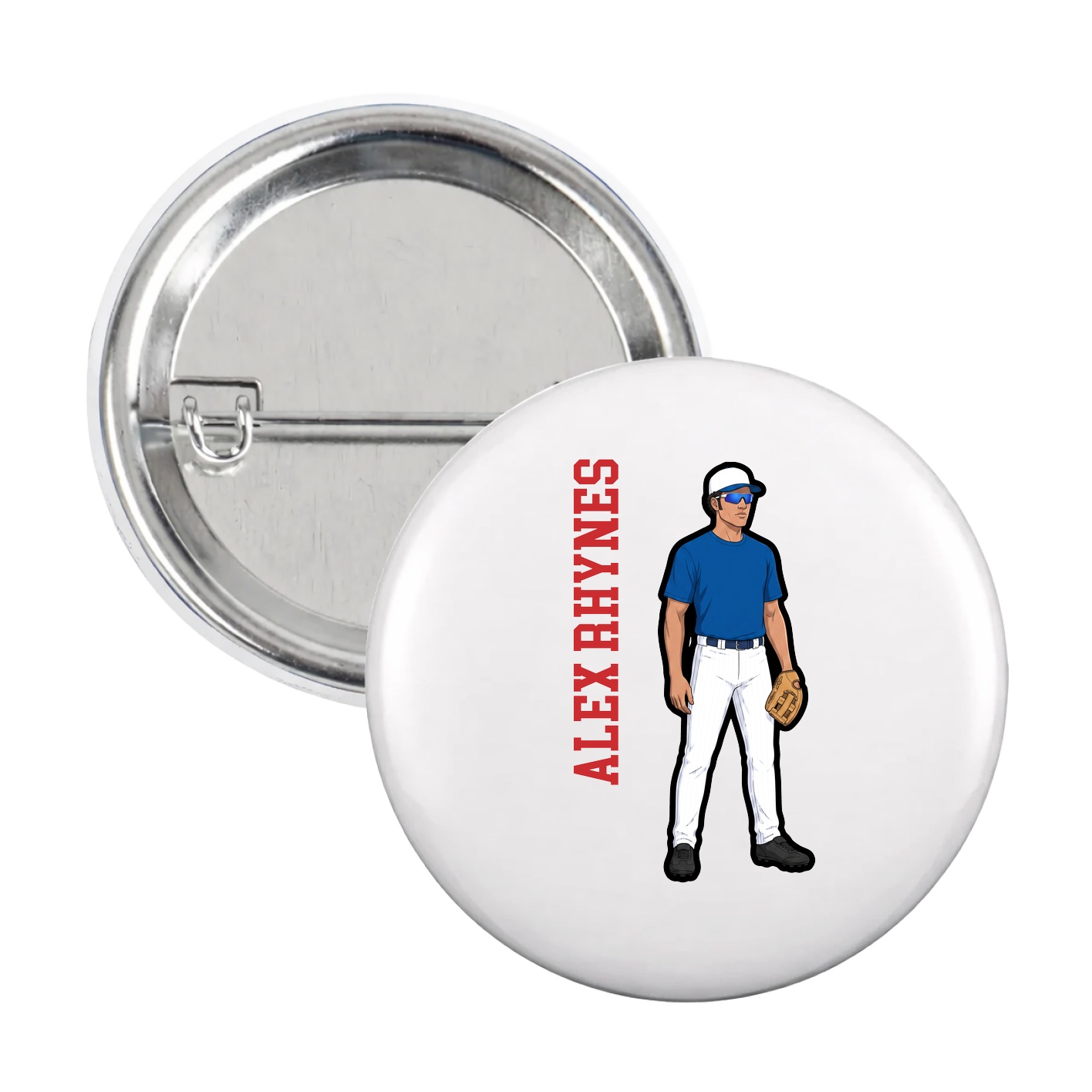 Game Day Button — Name Vertical in White