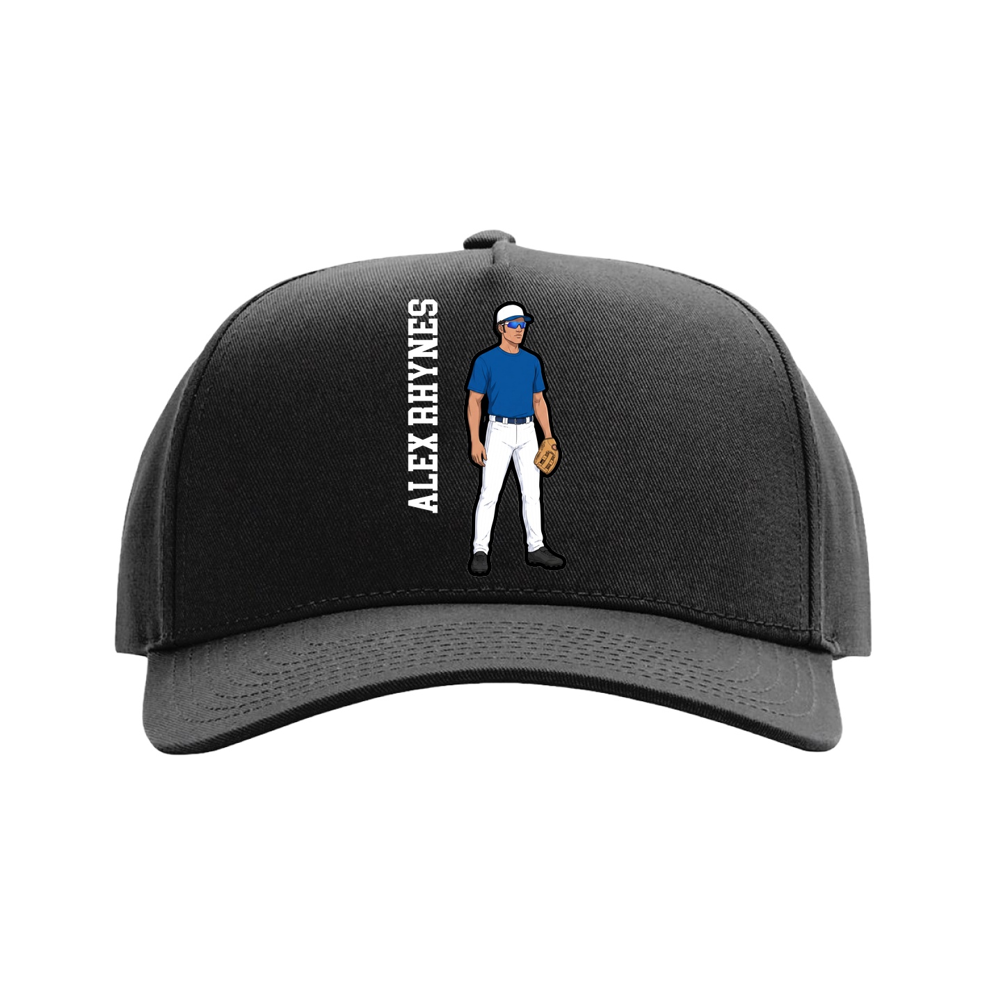 Full Fabric Five-Panel Champ Cap — Name Vertical in Black