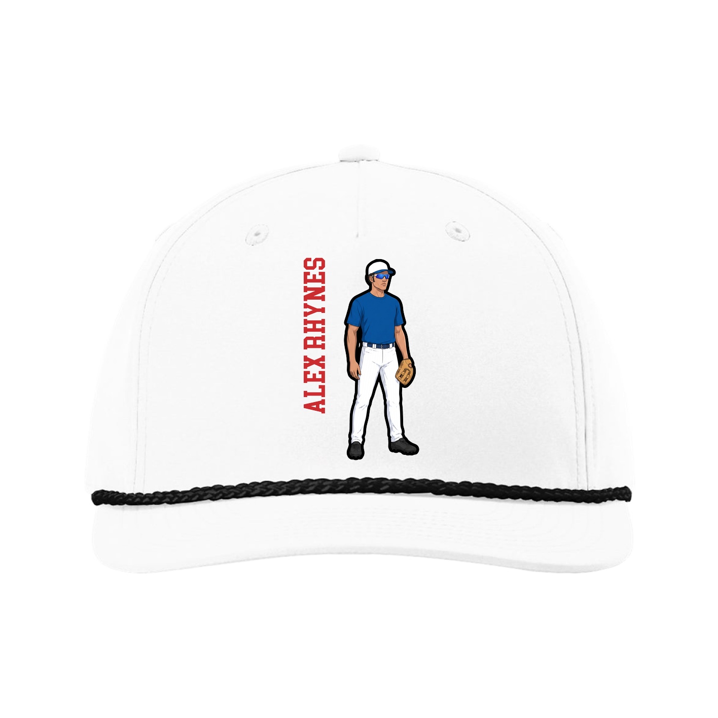 Five-Panel Classic Rope Cap — Name Vertical in White