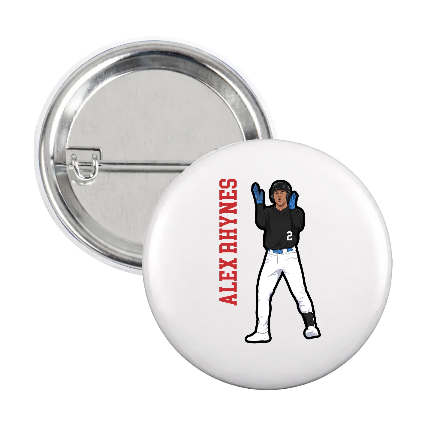 Game Day Button — Name Vertical in White