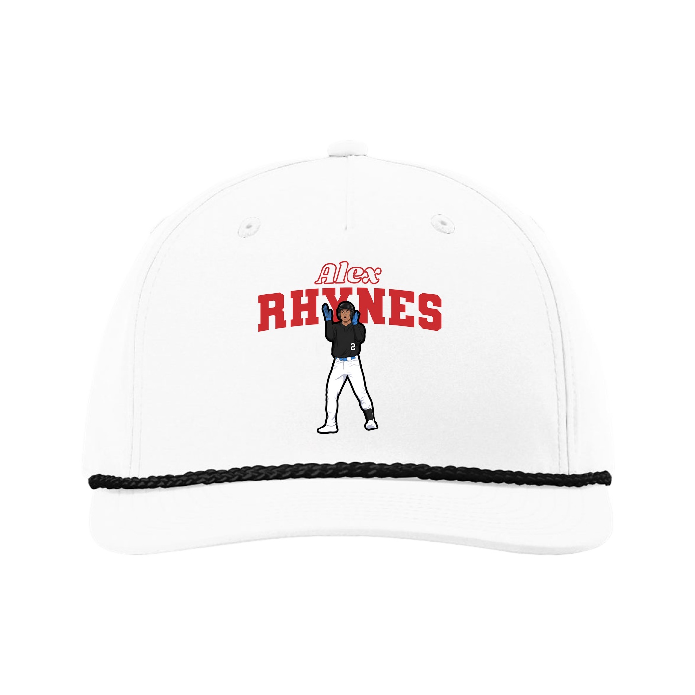 Five-Panel Classic Rope Cap — Name Arch in White