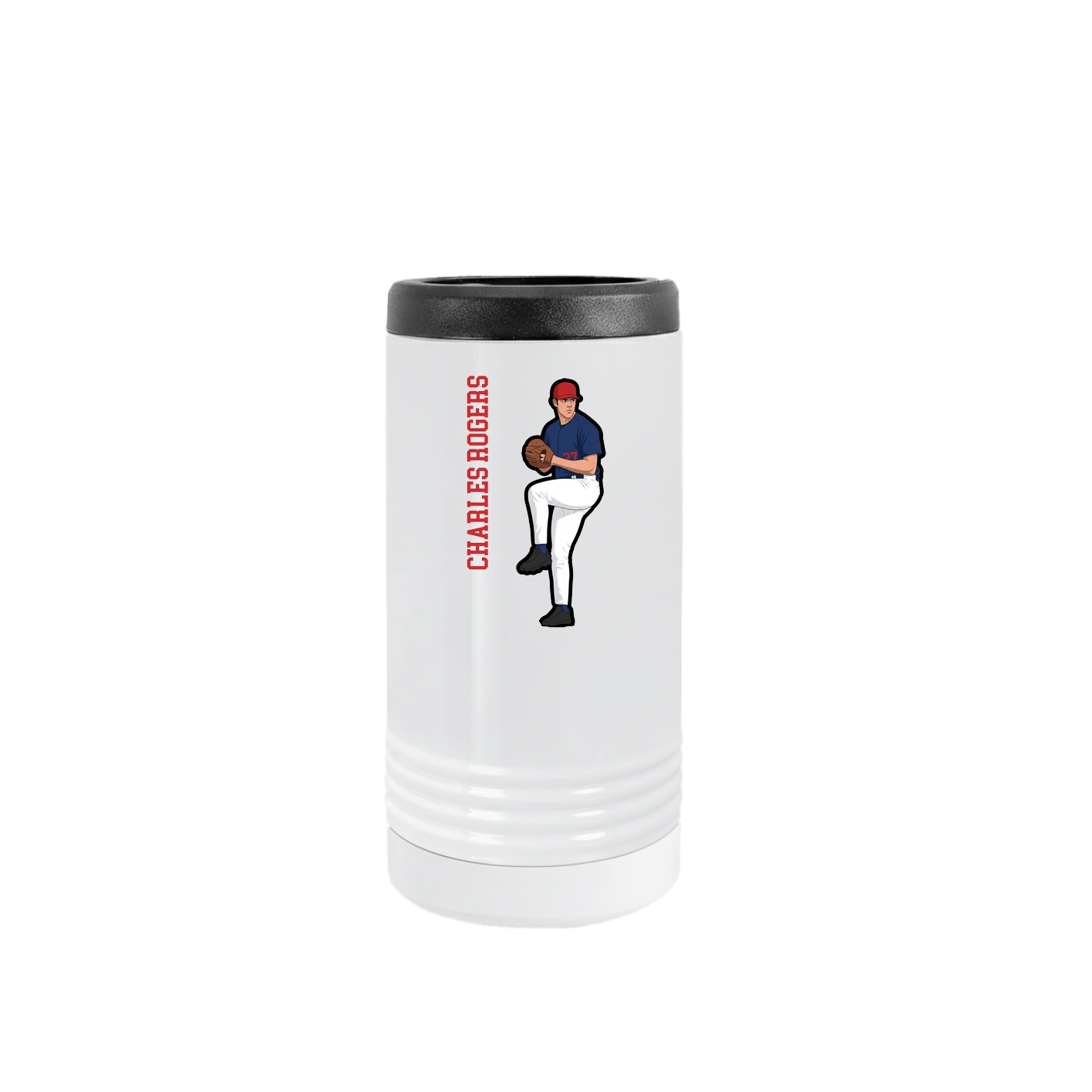 Slim Beverage Holder — Name Vertical in White