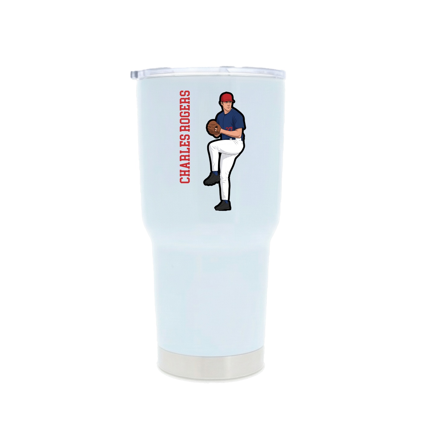 30oz Stainless Steel Tumbler — Name Vertical in White
