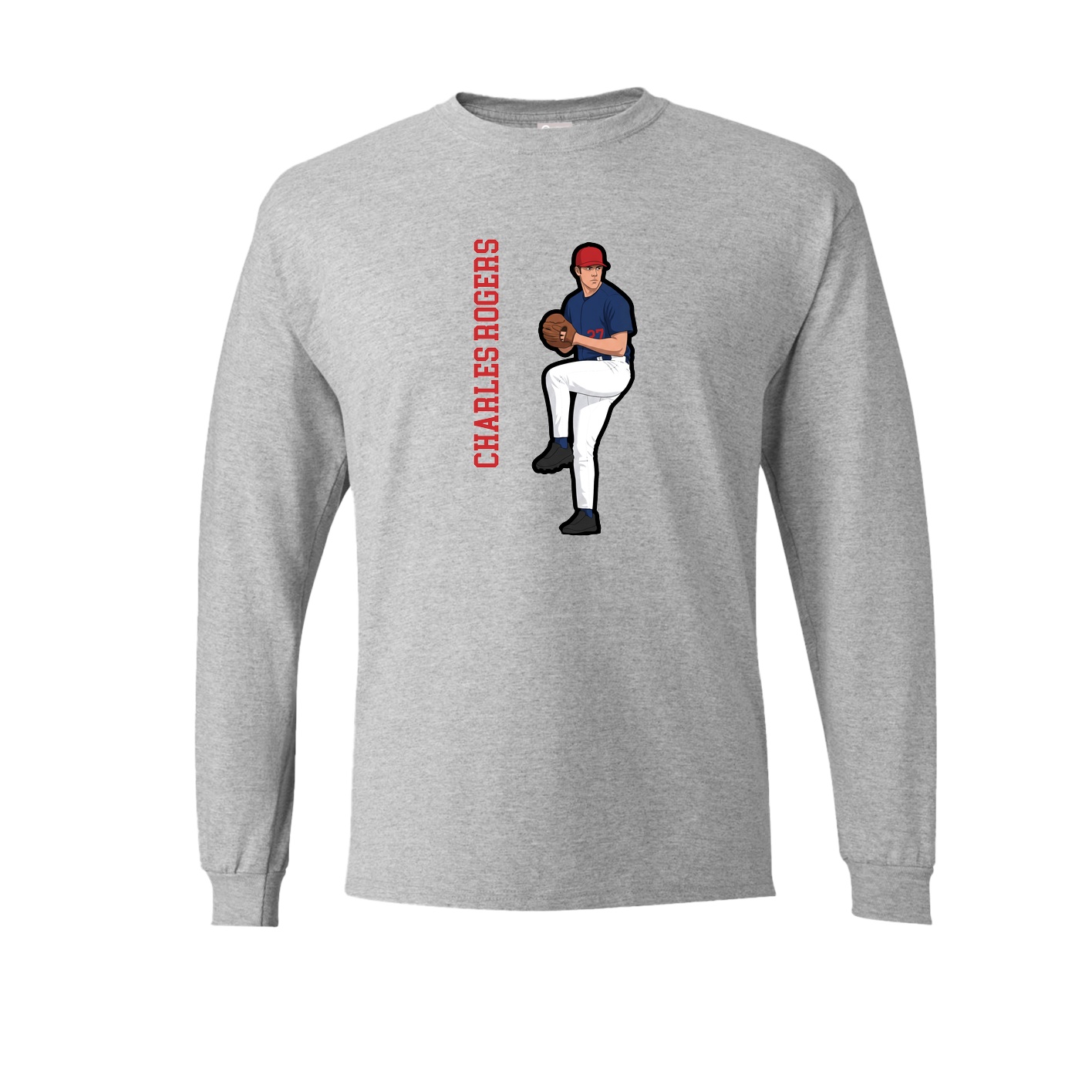 Long Sleeve Tee — Name Vertical in Grey