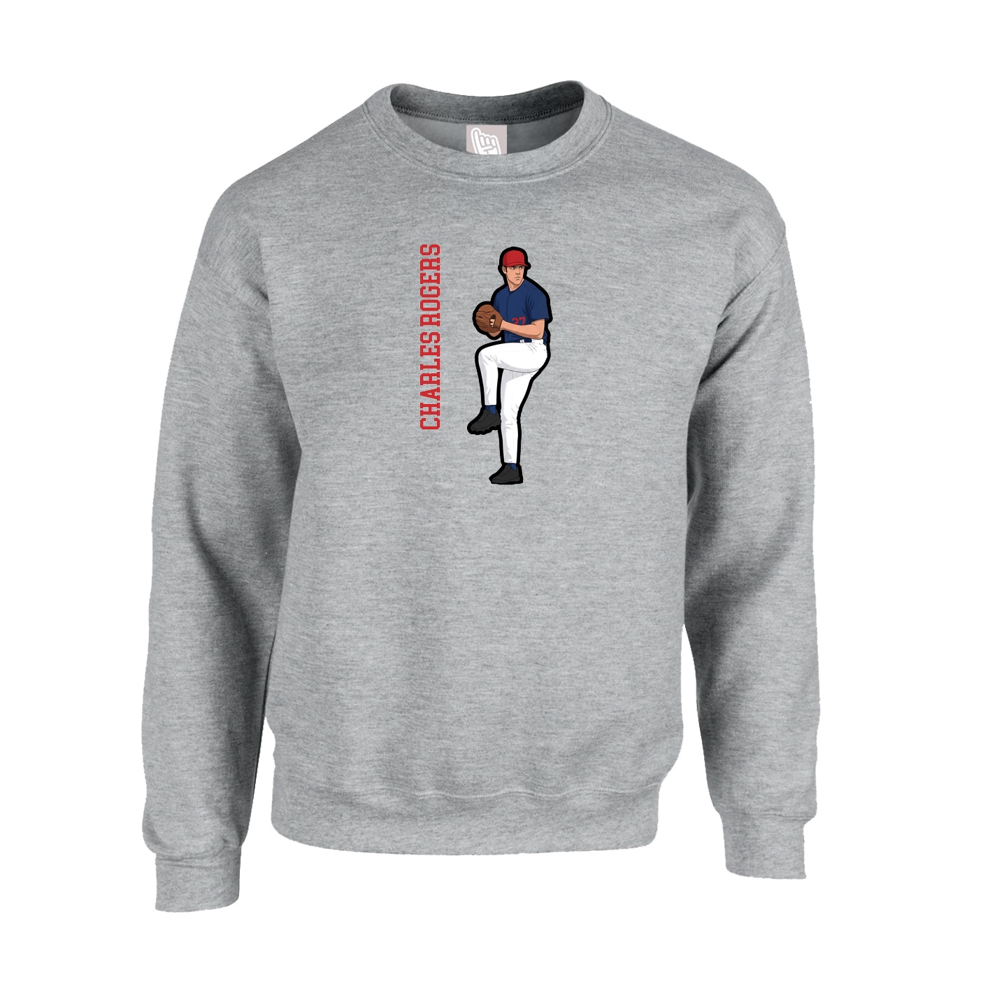 Fleece Crew — Name Vertical in Grey