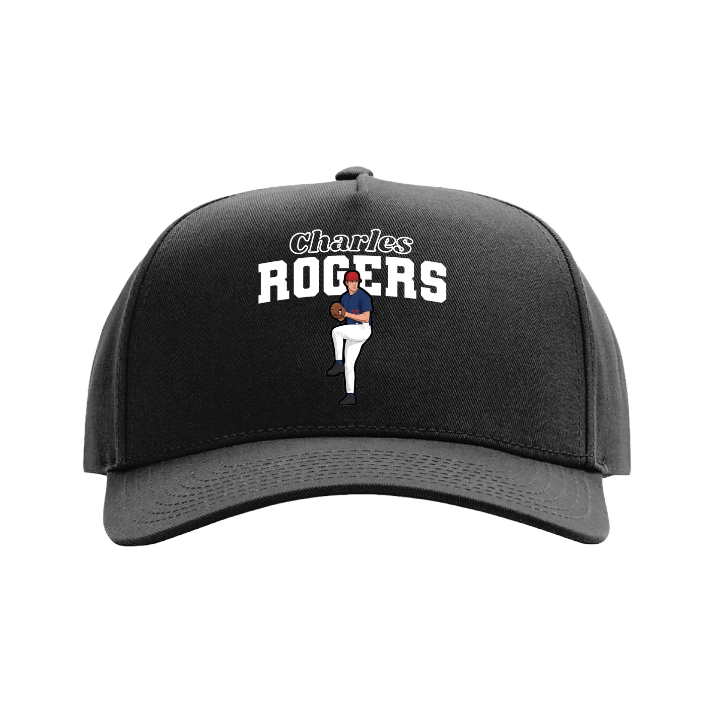 Full Fabric Five-Panel Champ Cap — Name Arch in Black