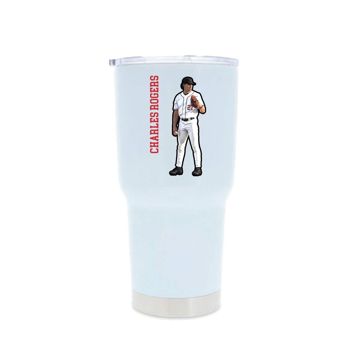 30oz Stainless Steel Tumbler — Name Vertical in White