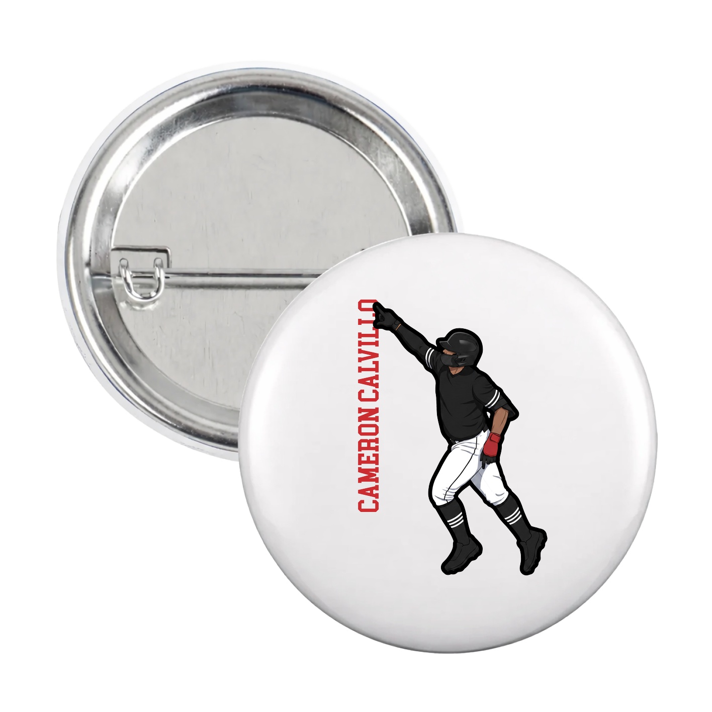 Game Day Button — Name Vertical in White