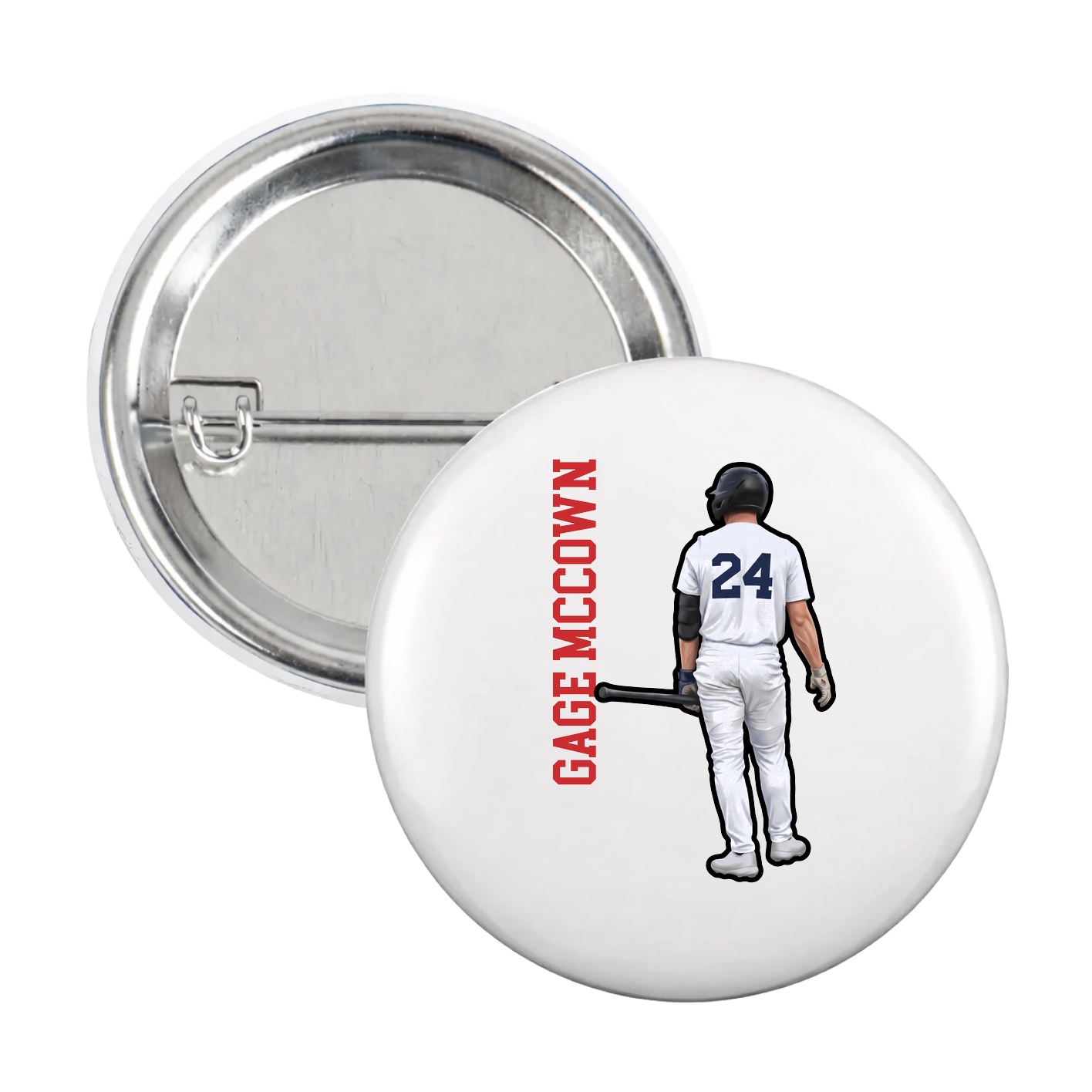 Game Day Button — Name Vertical in White